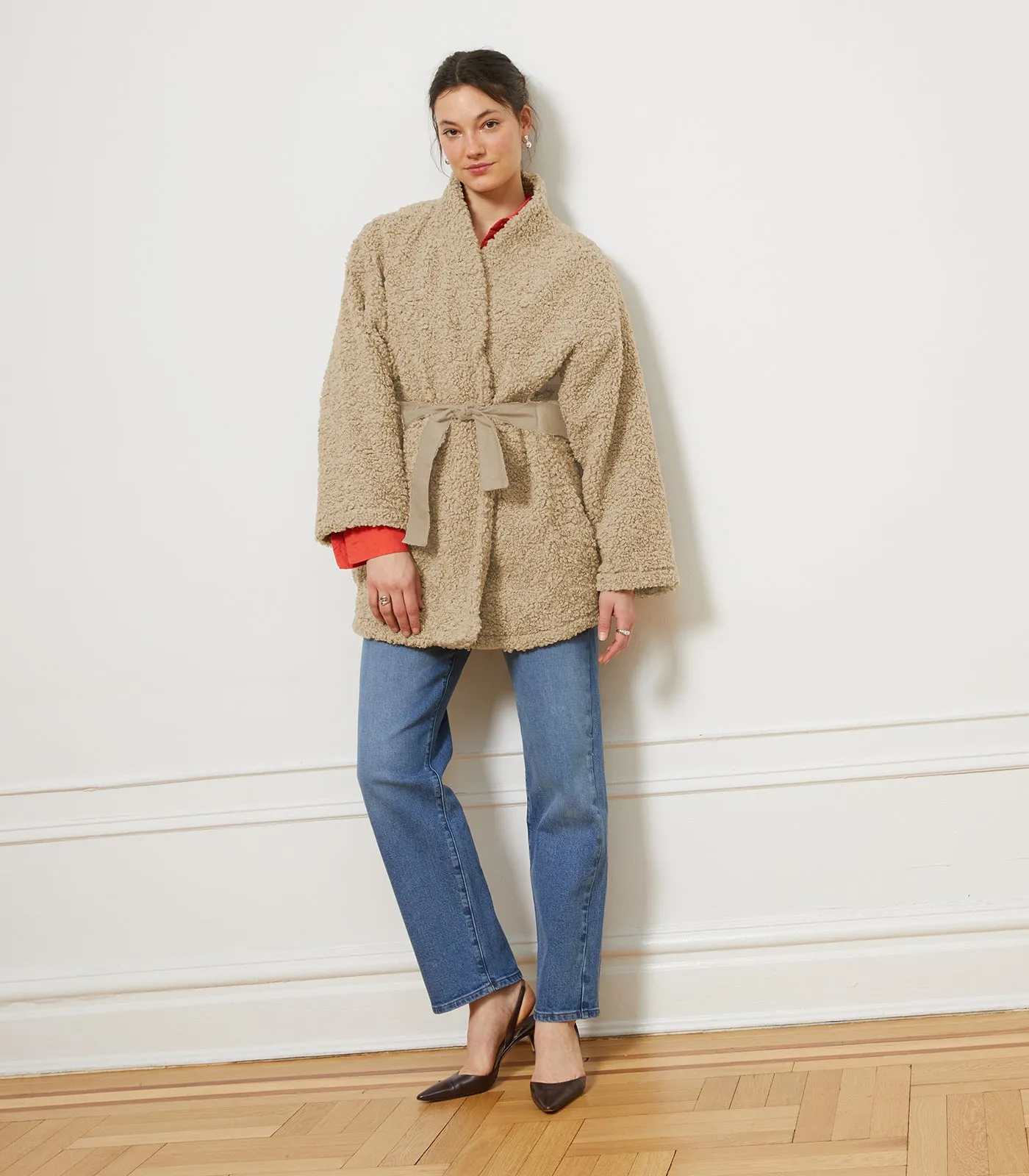 Valentina Sherpa Wrap Coat - Ivory sold by Loup