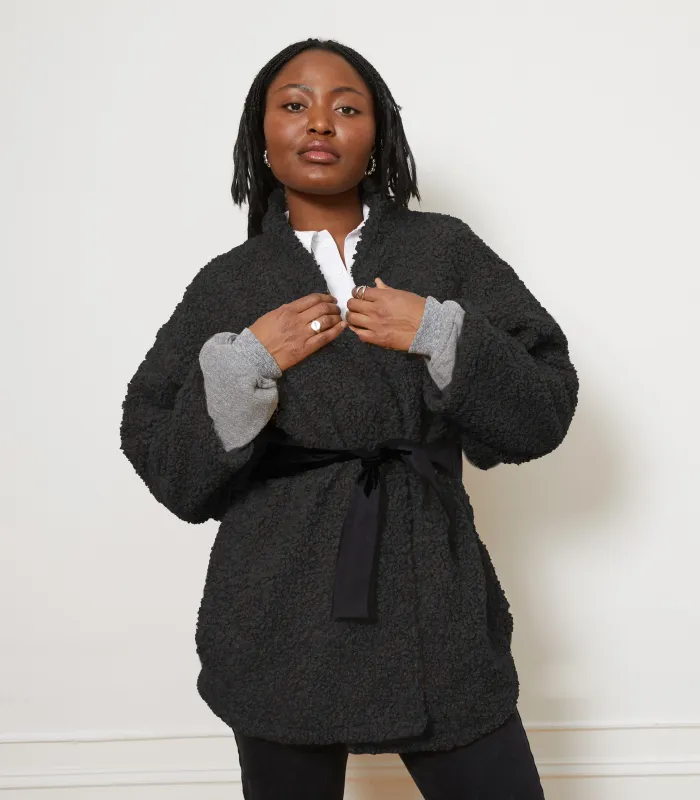 Valentina Sherpa Wrap Coat - Black made by Loup