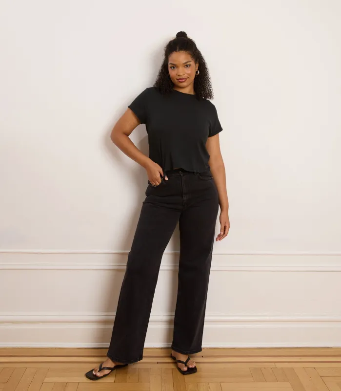 Francois High Rise Wide Leg Jeans - Black sold by Loup