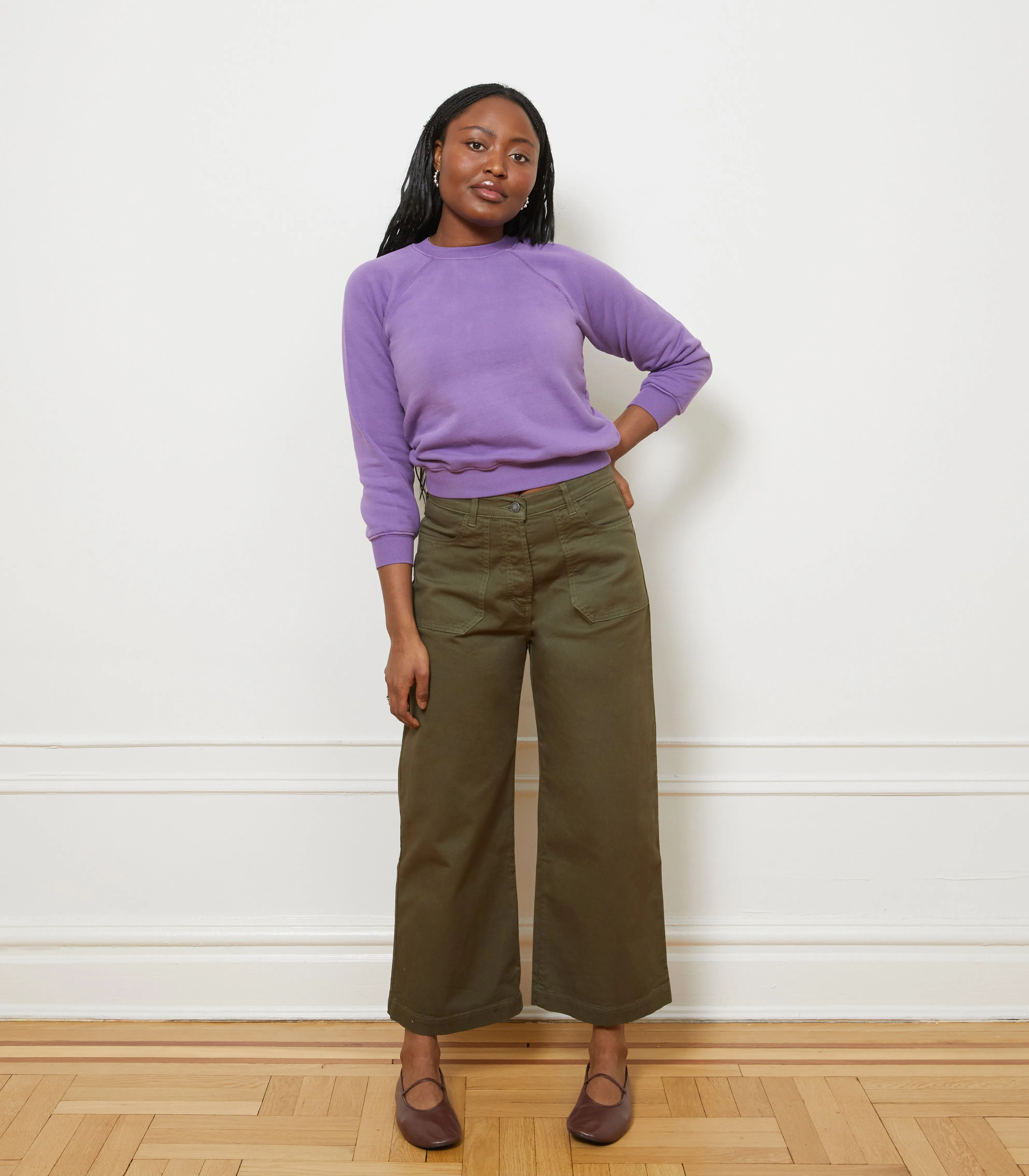 SIMONE WIDE CROP PANTS - DARK OLIVE sold by Loup