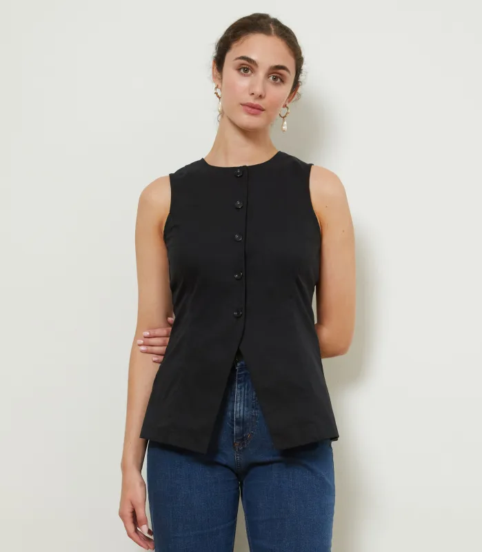 Marissa Long Fitted Vest - Black made by Loup