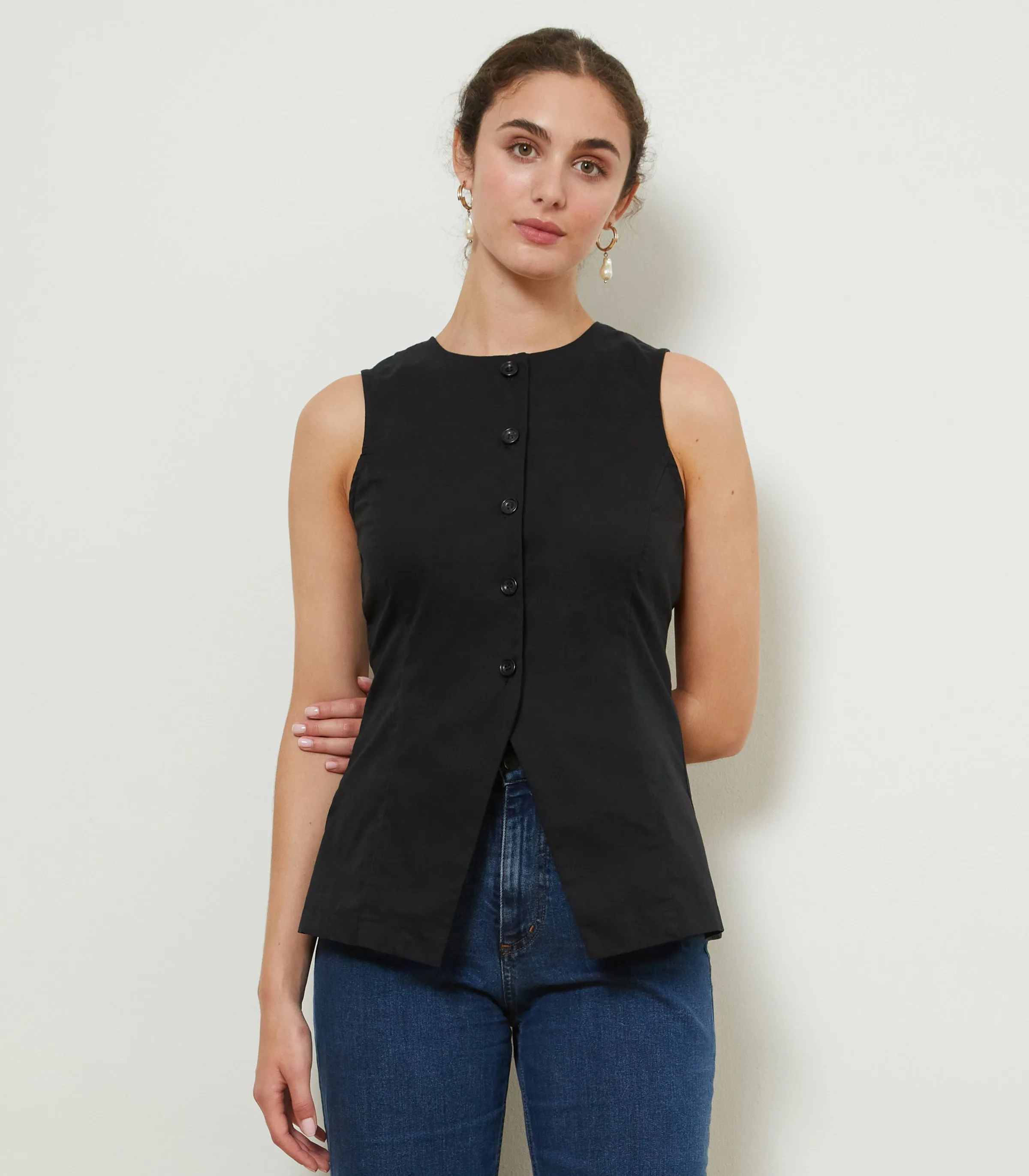 Marissa Long Fitted Vest - Black sold by Loup