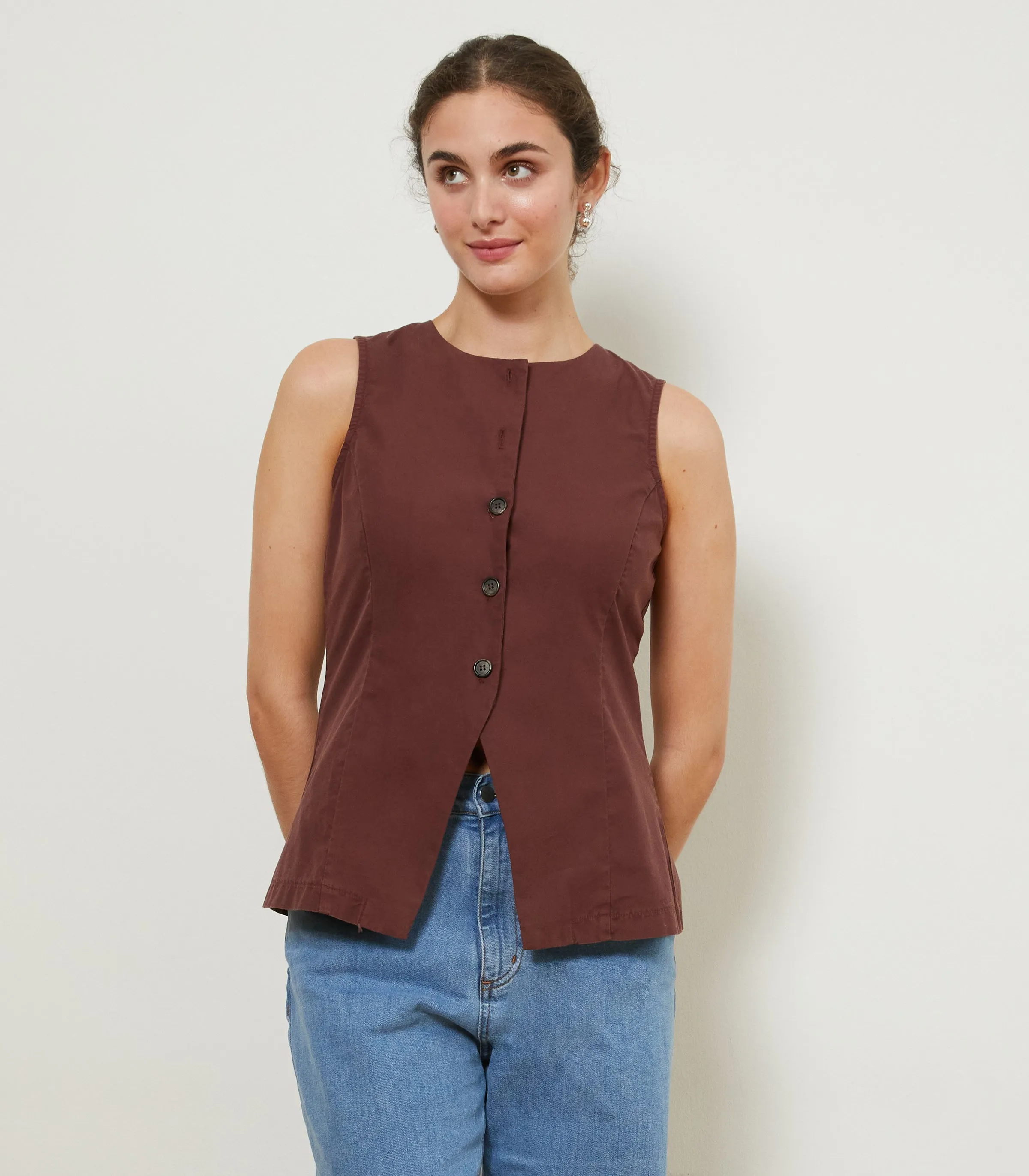 Marissa Long Fitted Vest - Maroon sold by Loup