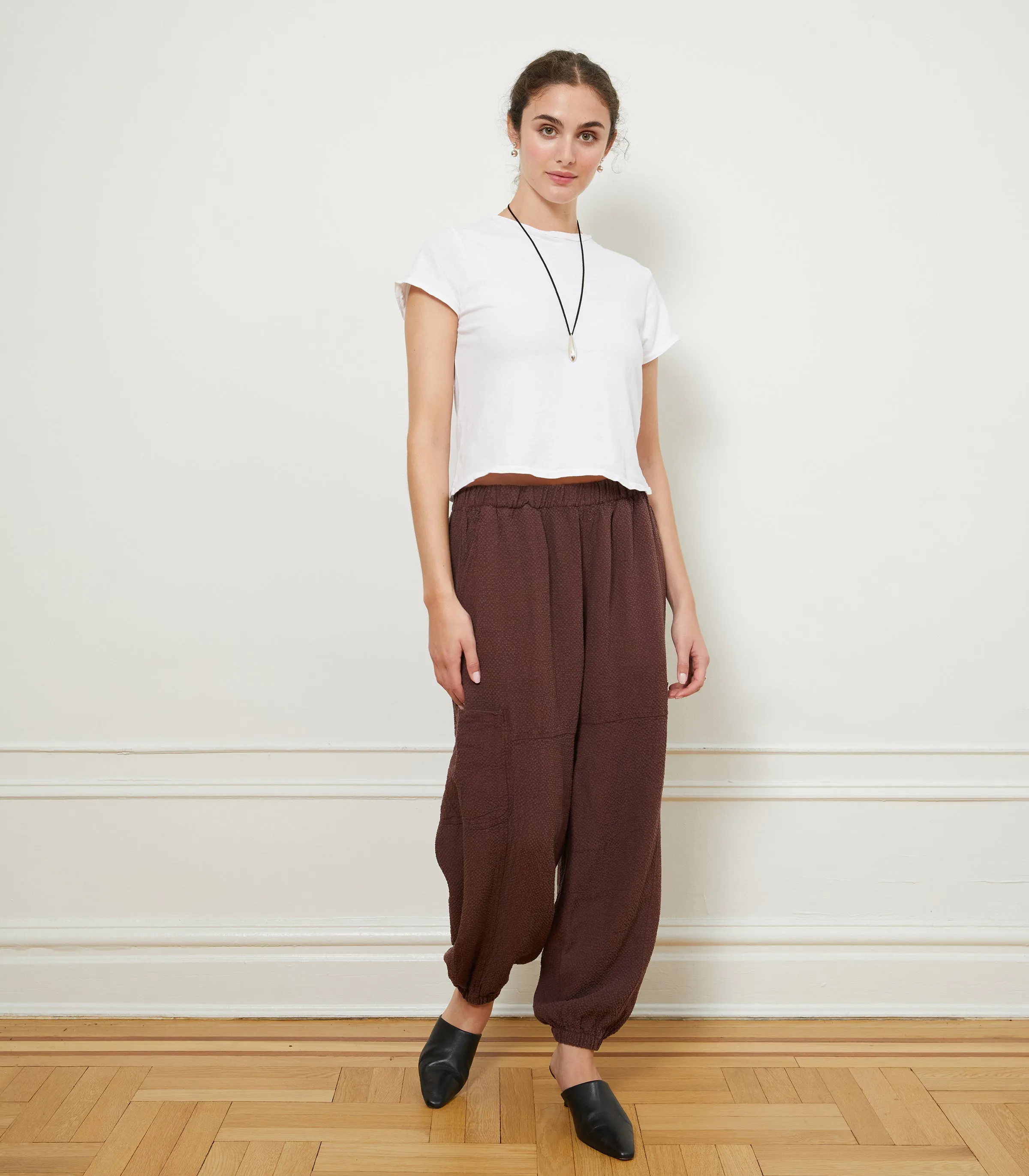 Emily Barrel Leg Cargo Pants - Maroon sold by Loup