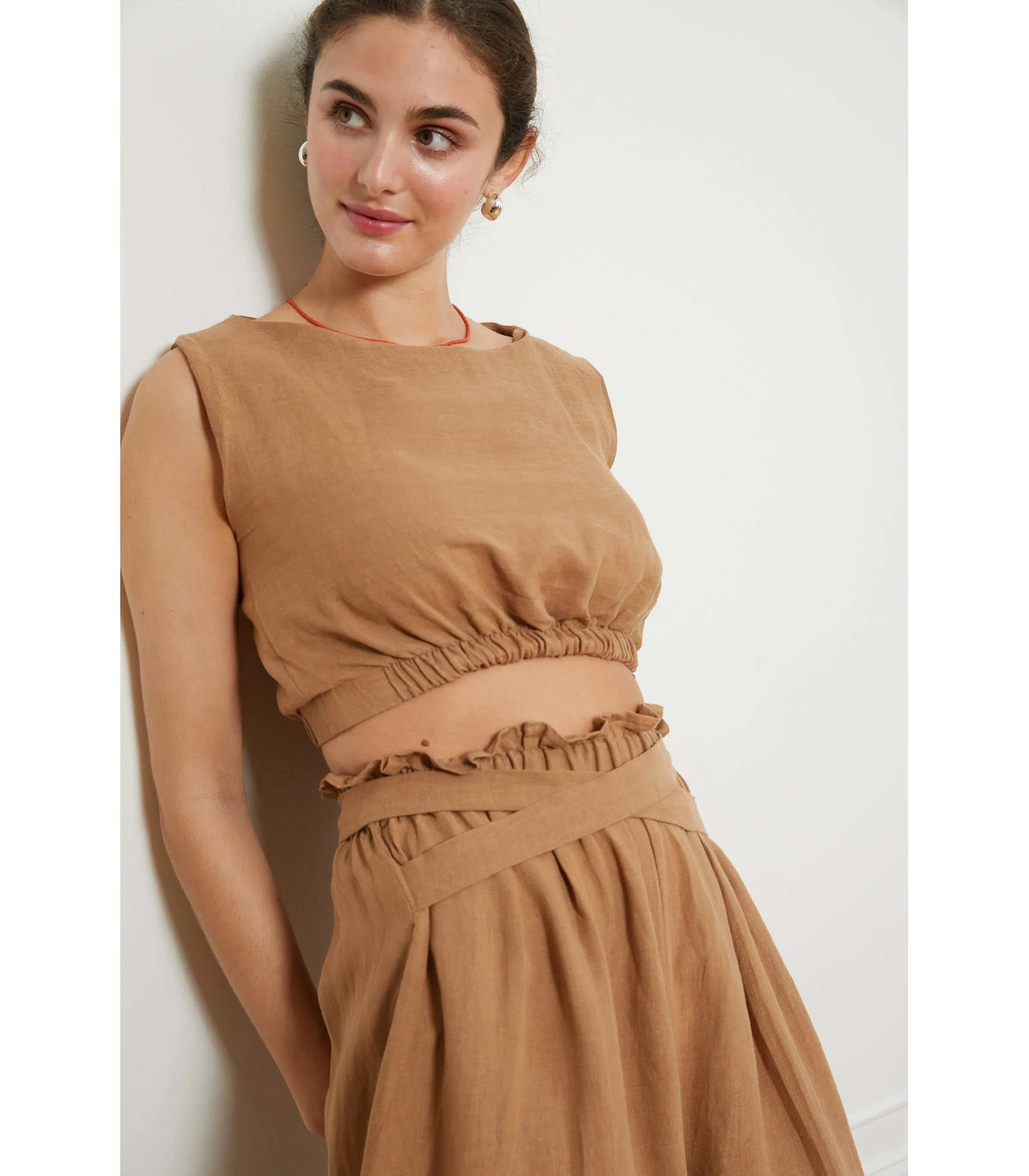 Carla Cropped Linen Top - Brown sold by Loup product image thumbnail 2