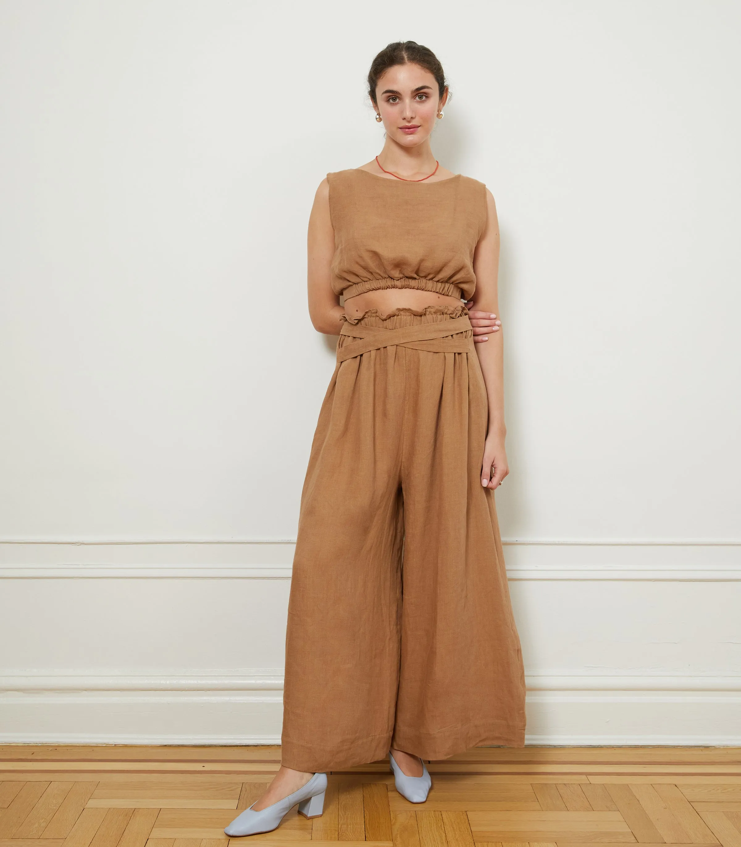 Andy Draped Wide Linen Pants - Brown sold by Loup product image thumbnail 4