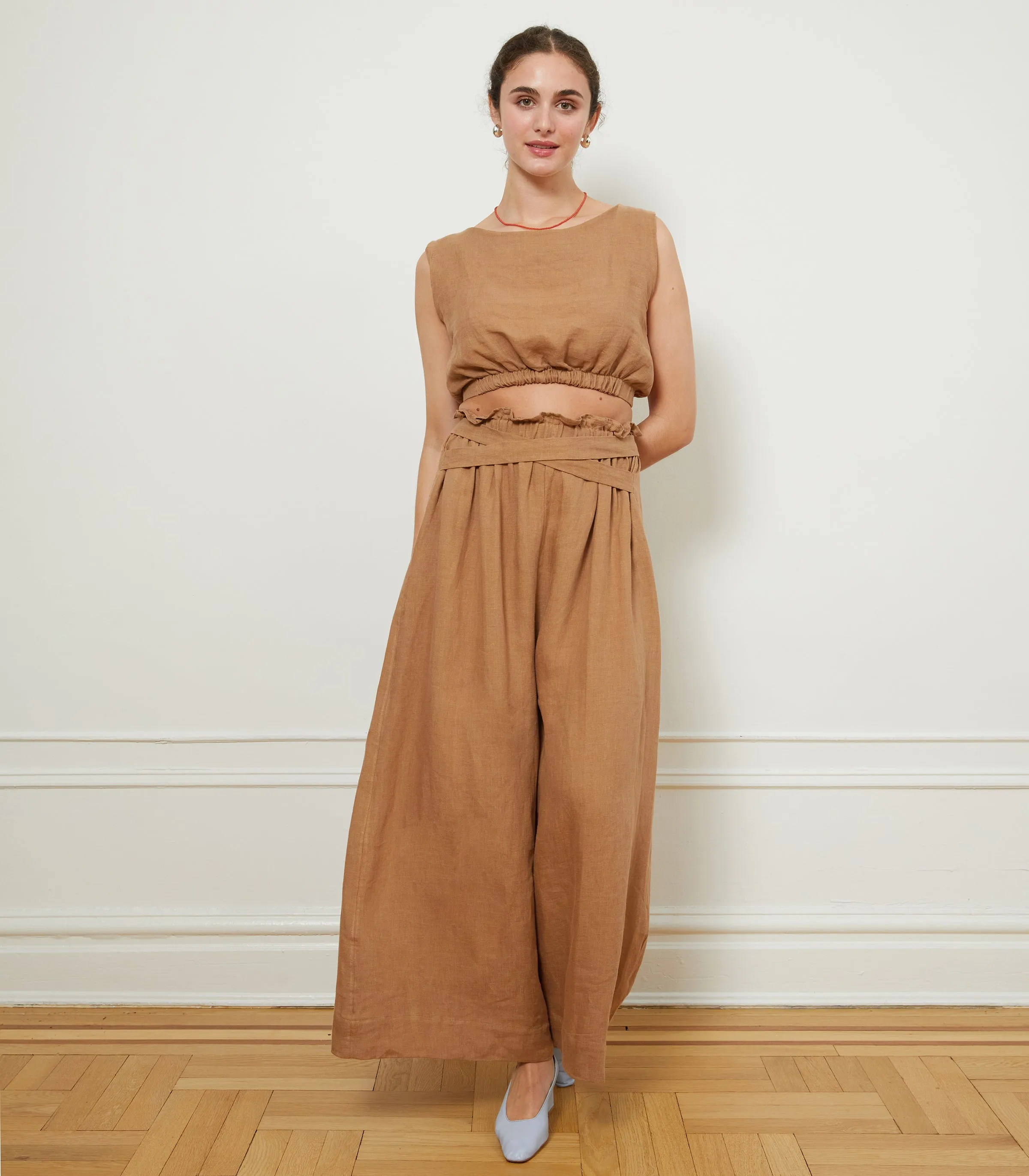 Andy Draped Wide Linen Pants - Brown sold by Loup