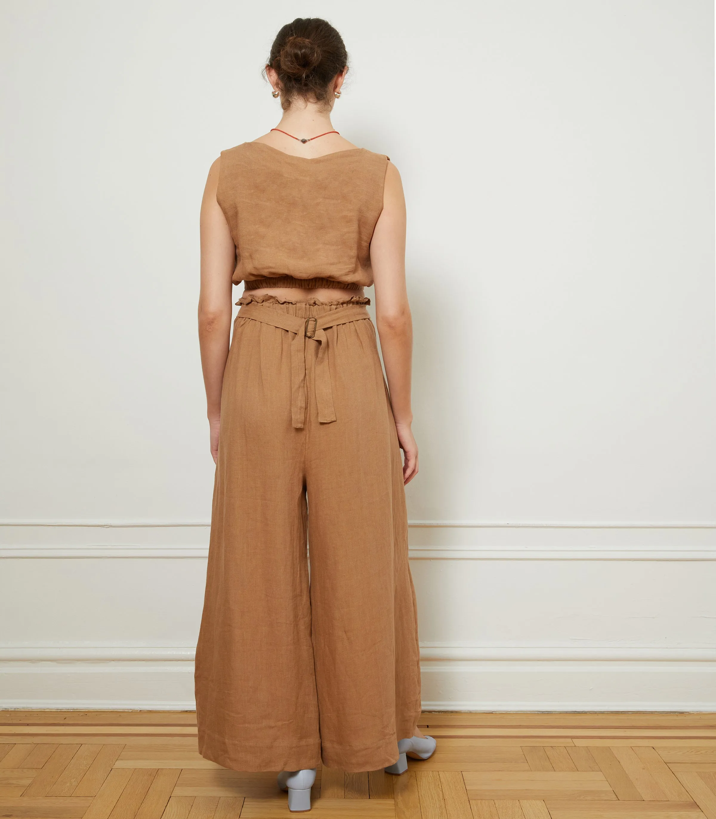 Andy Draped Wide Linen Pants - Brown sold by Loup product image thumbnail 2