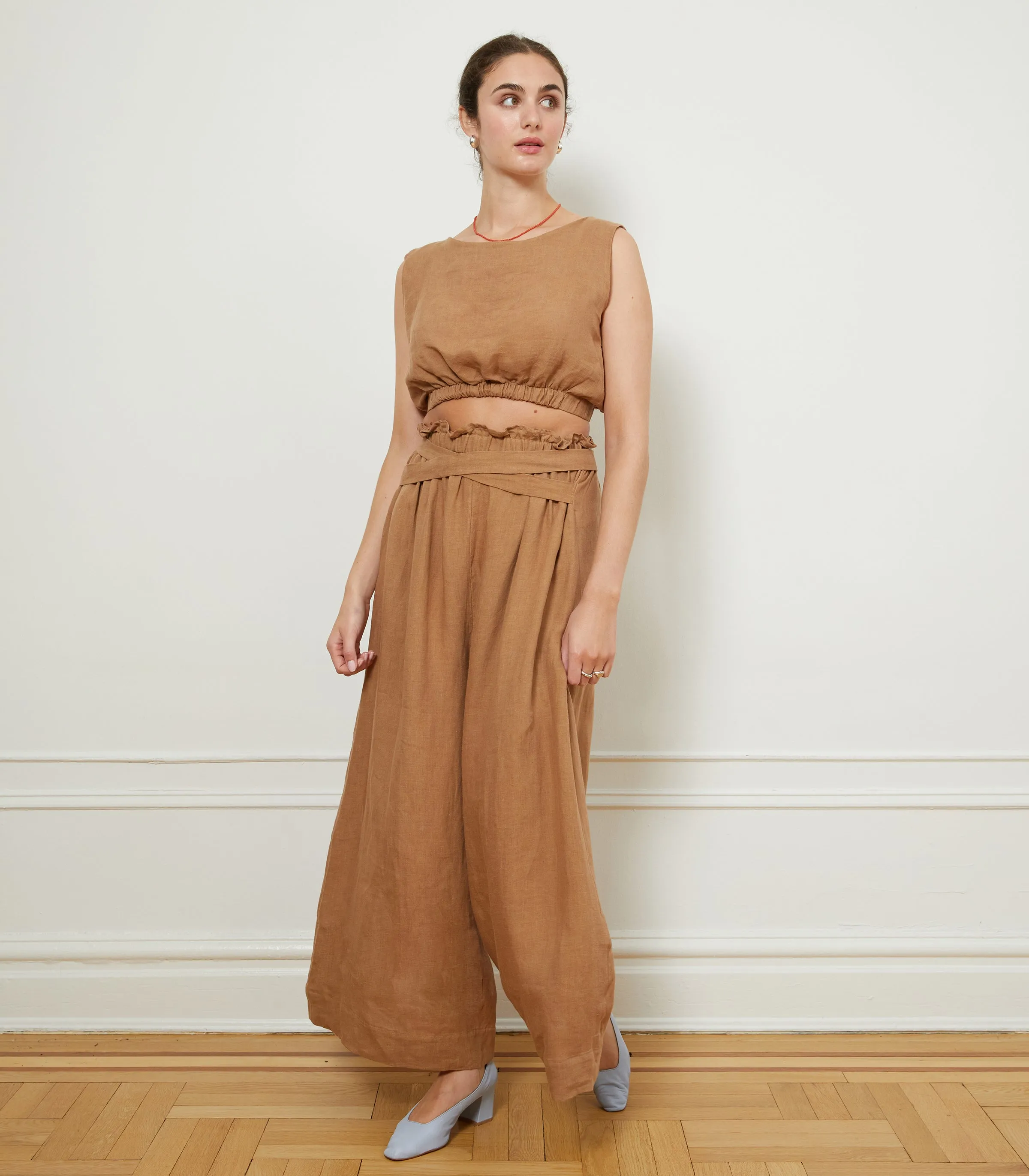 Andy Draped Wide Linen Pants - Brown sold by Loup product image thumbnail 3