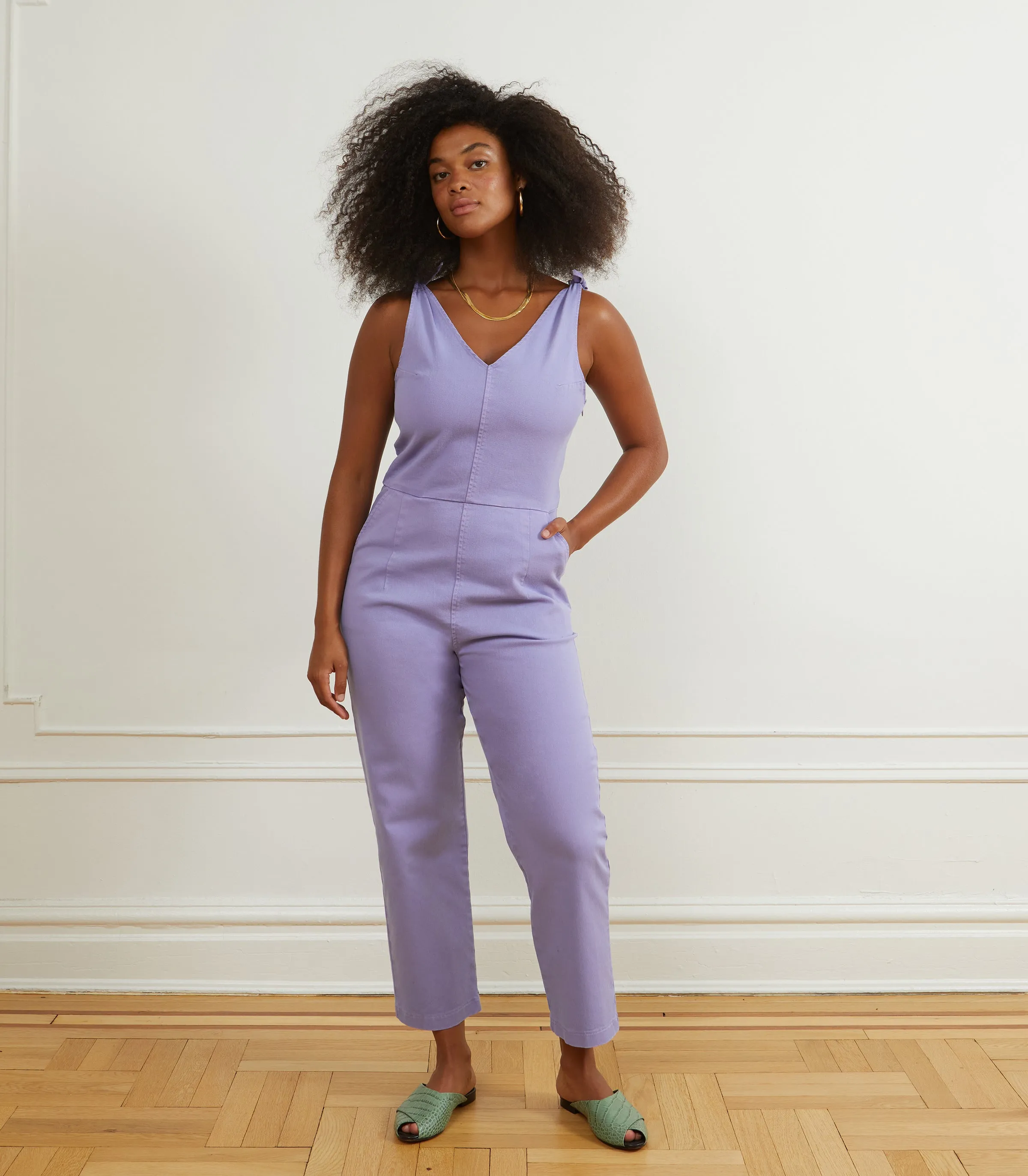 Slate Tie Strap Coveralls - Lilac sold by Loup