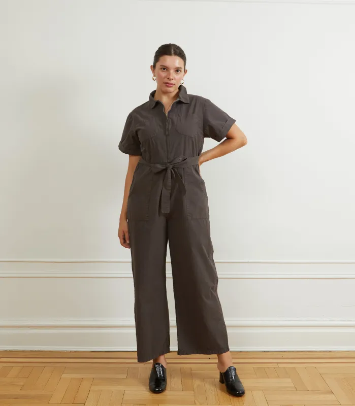 Poppy Short Sleeve Utility Jumpsuit- Espresso sold by Loup