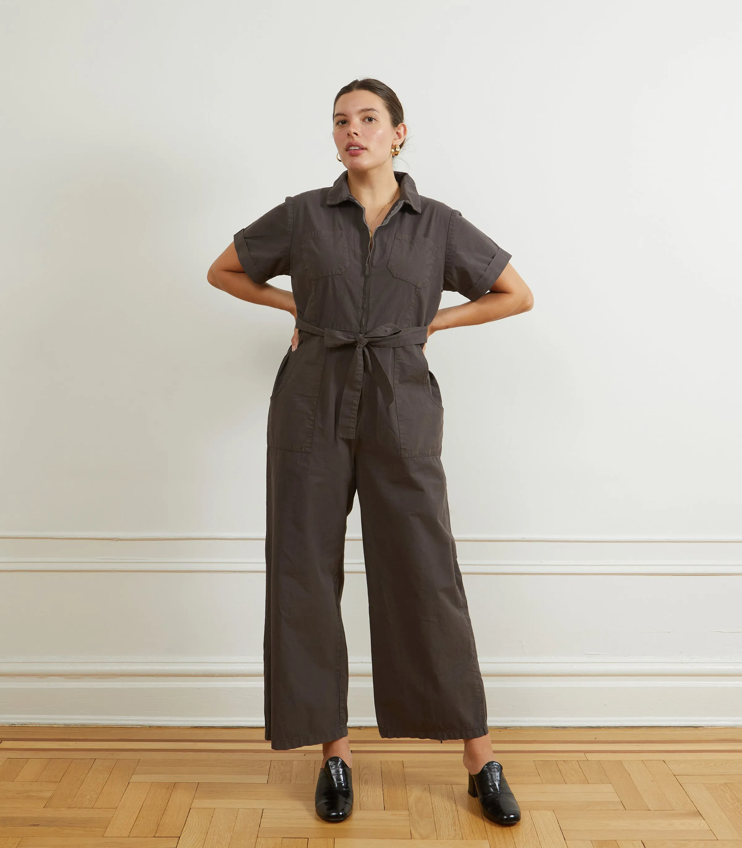 Poppy Short Sleeve Utility Jumpsuit- Espresso sold by Loup product image thumbnail 3