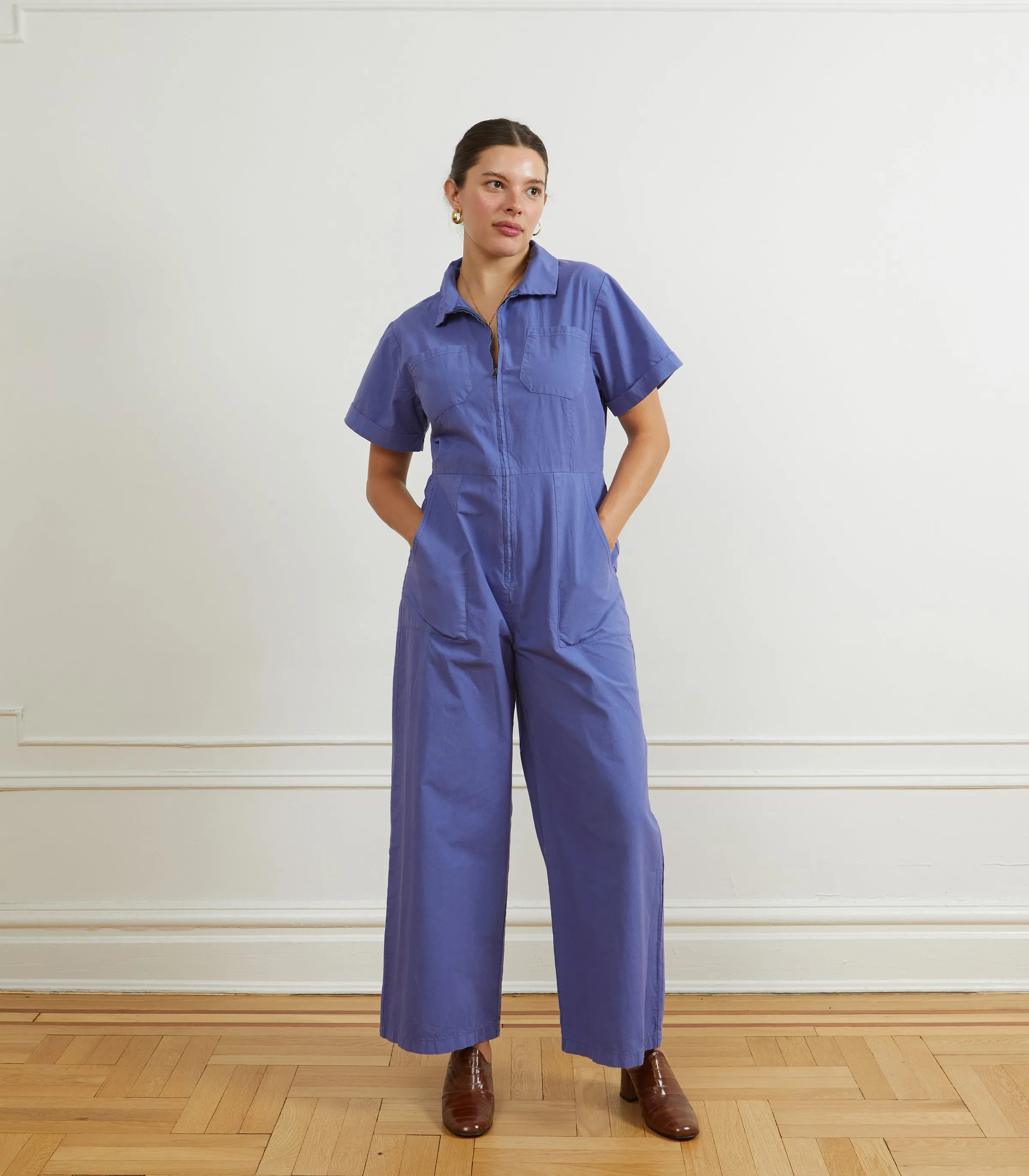 Poppy Short Sleeve Utility Jumpsuit - Violet sold by Loup
