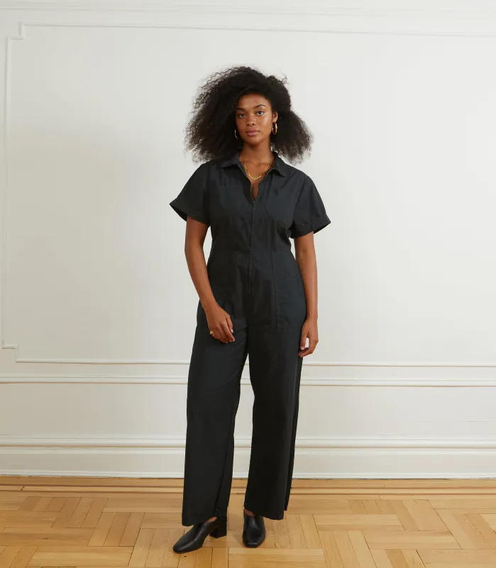 Poppy Short Sleeve Utility Jumpsuit - Black sold by Loup