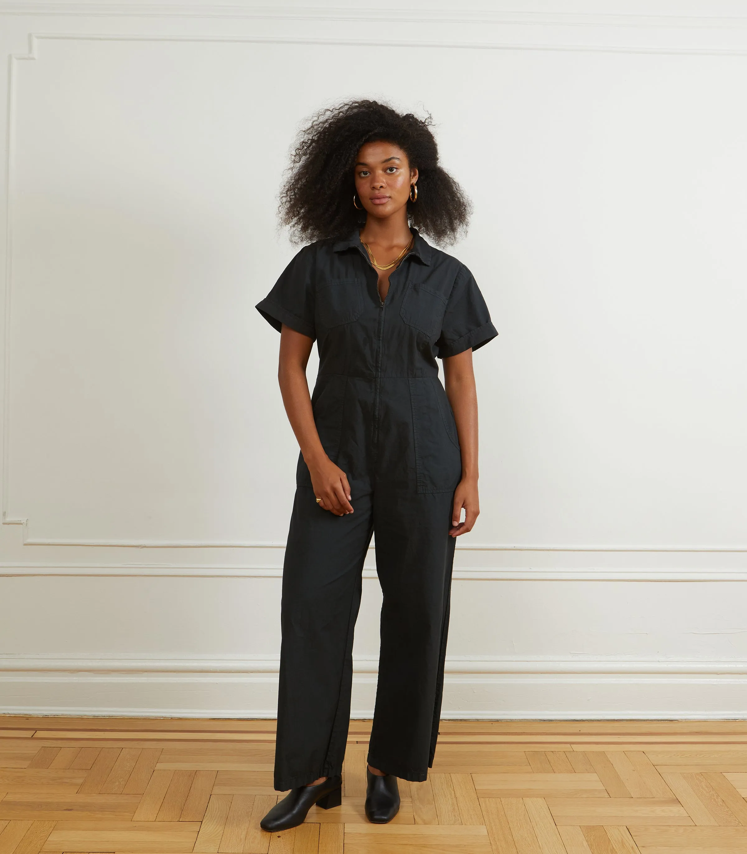 Poppy Short Sleeve Utility Jumpsuit - Black sold by Loup