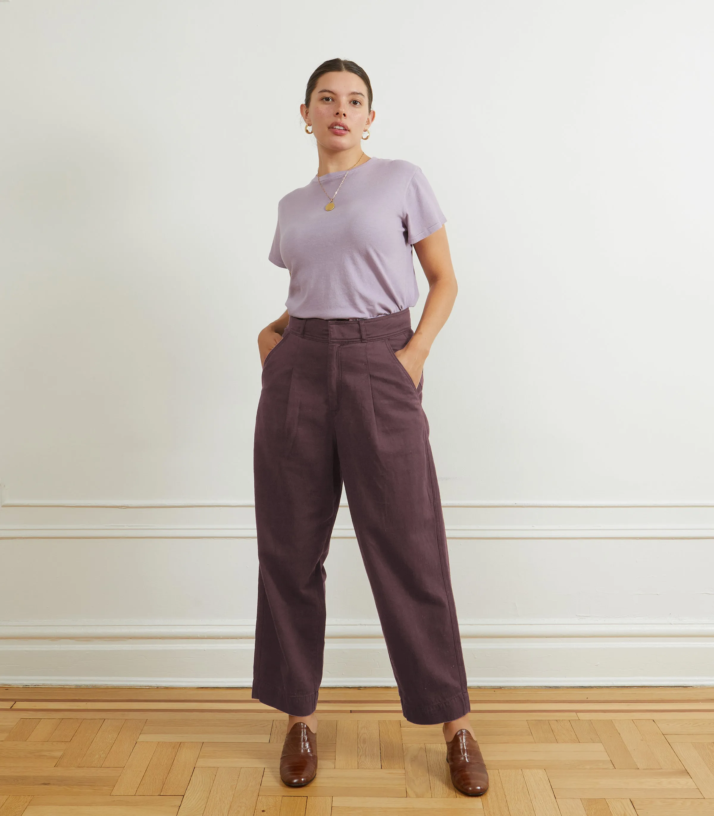 Elaine Pleated Tapered Trousers - Mauve sold by Loup