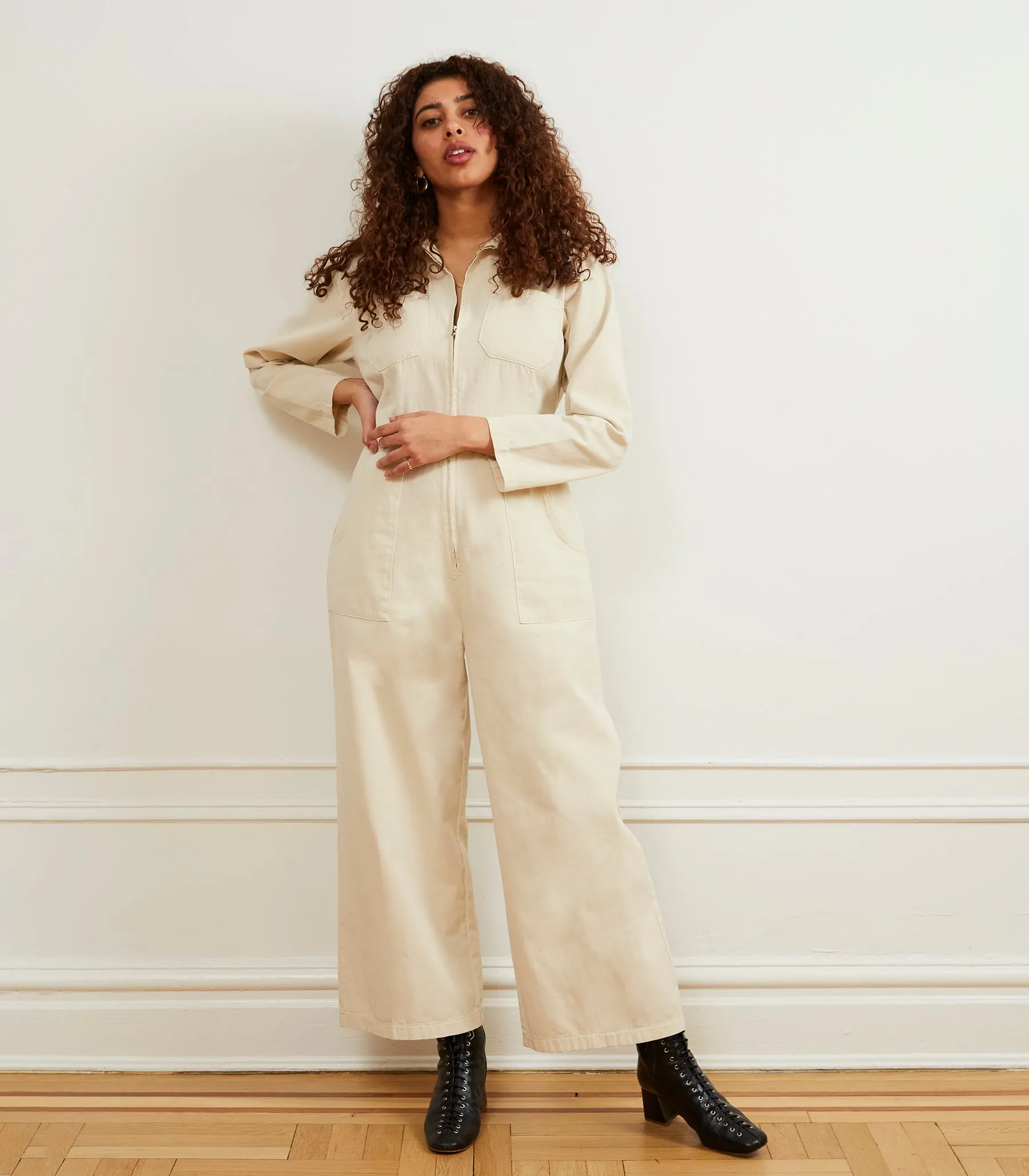 Este Zip Front Jumpsuit - Ivory sold by Loup