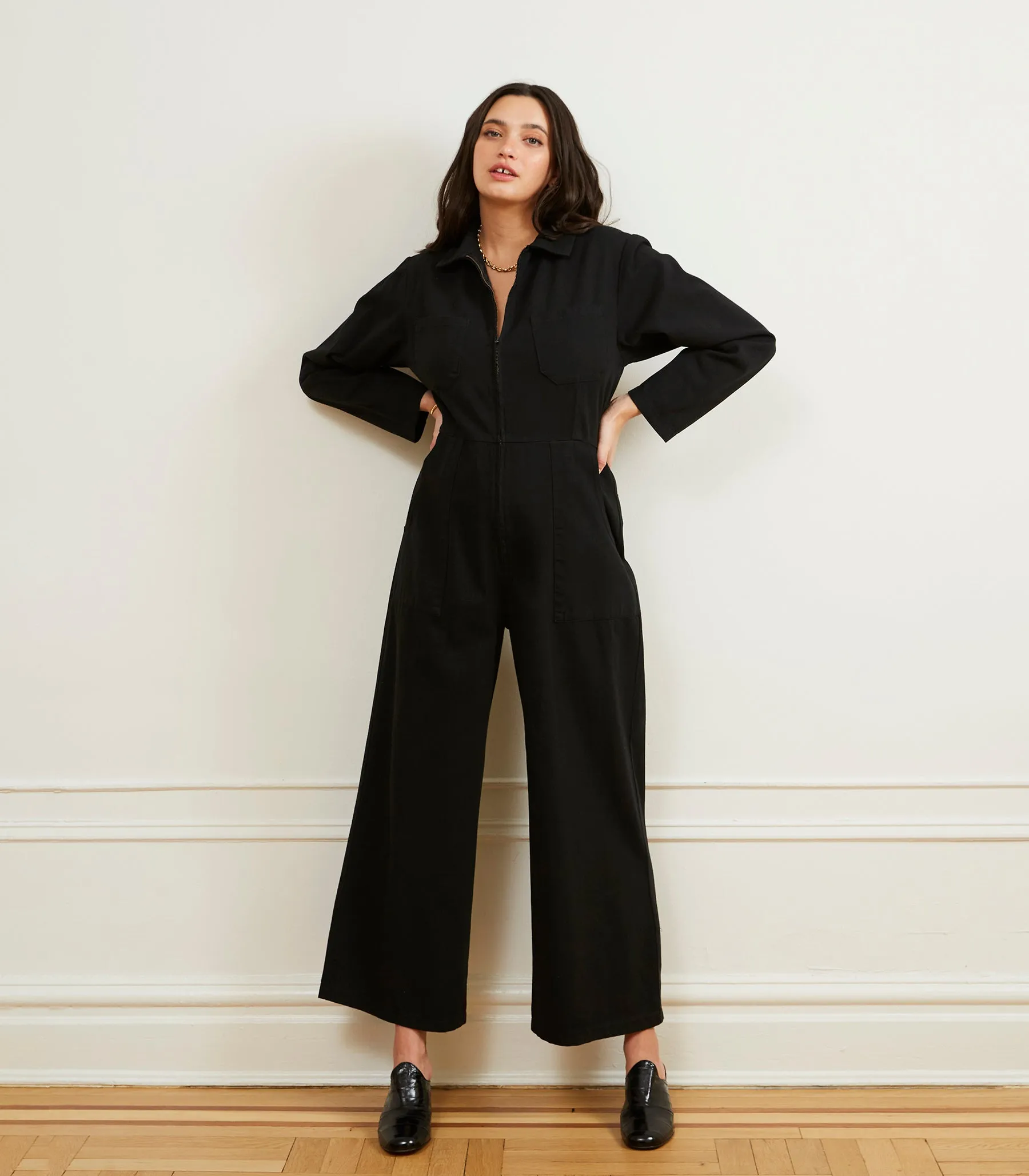 Este Zip Front Jumpsuit - Black sold by Loup