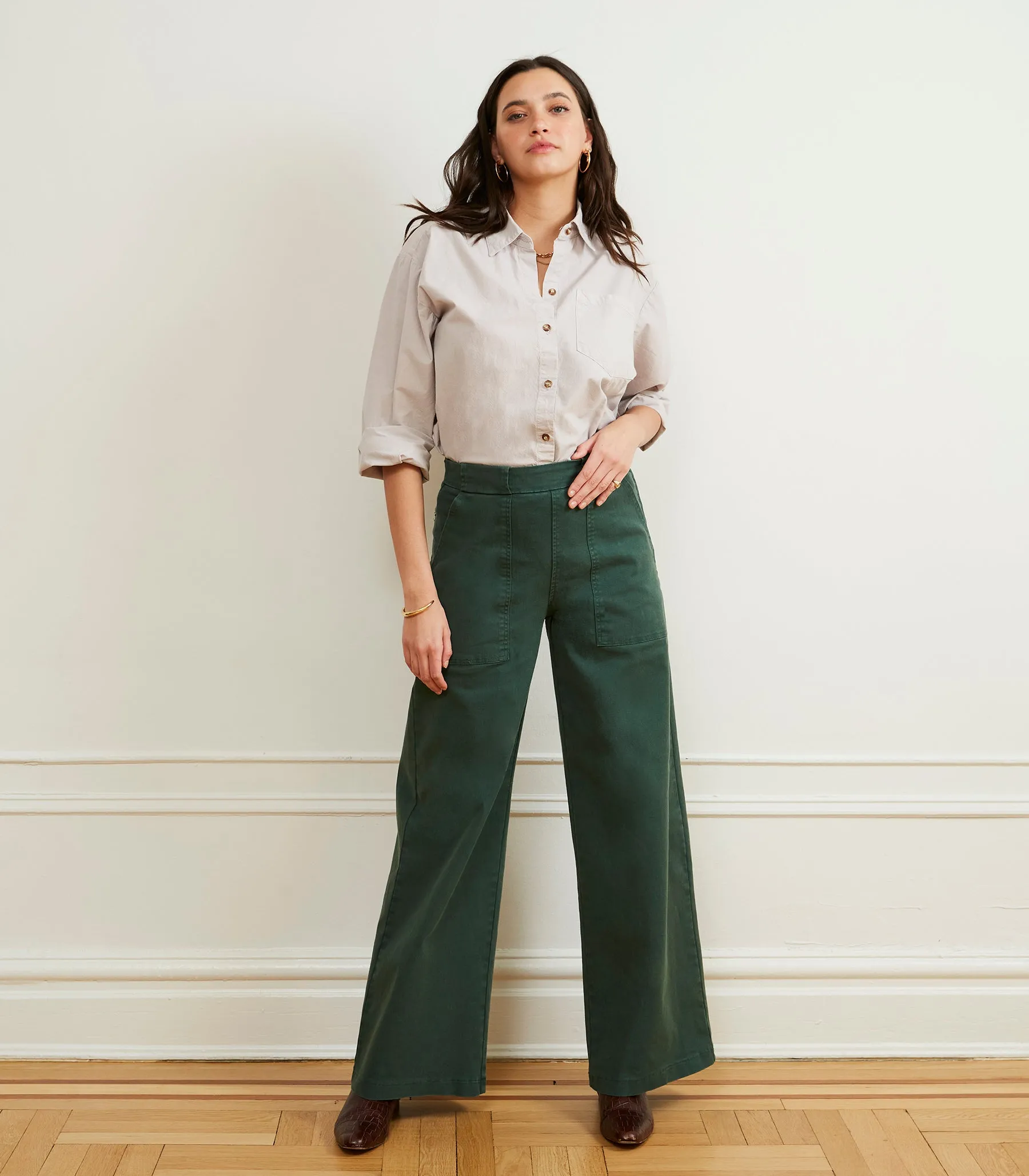 Long Sabrina Wide-Leg Pants - Hunter sold by Loup