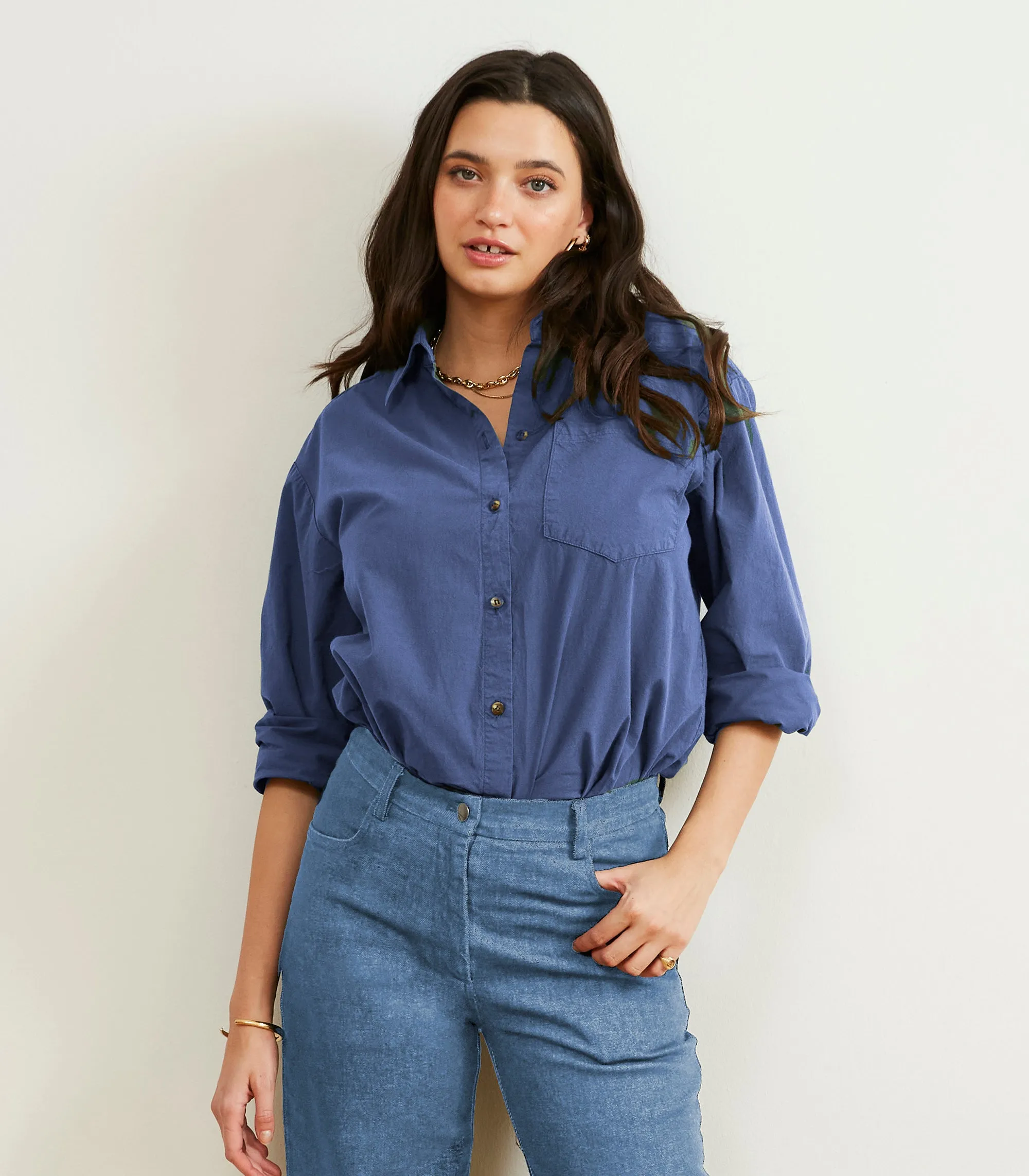 Elise Oversized Button Up Shirt - Yale Blue sold by Loup