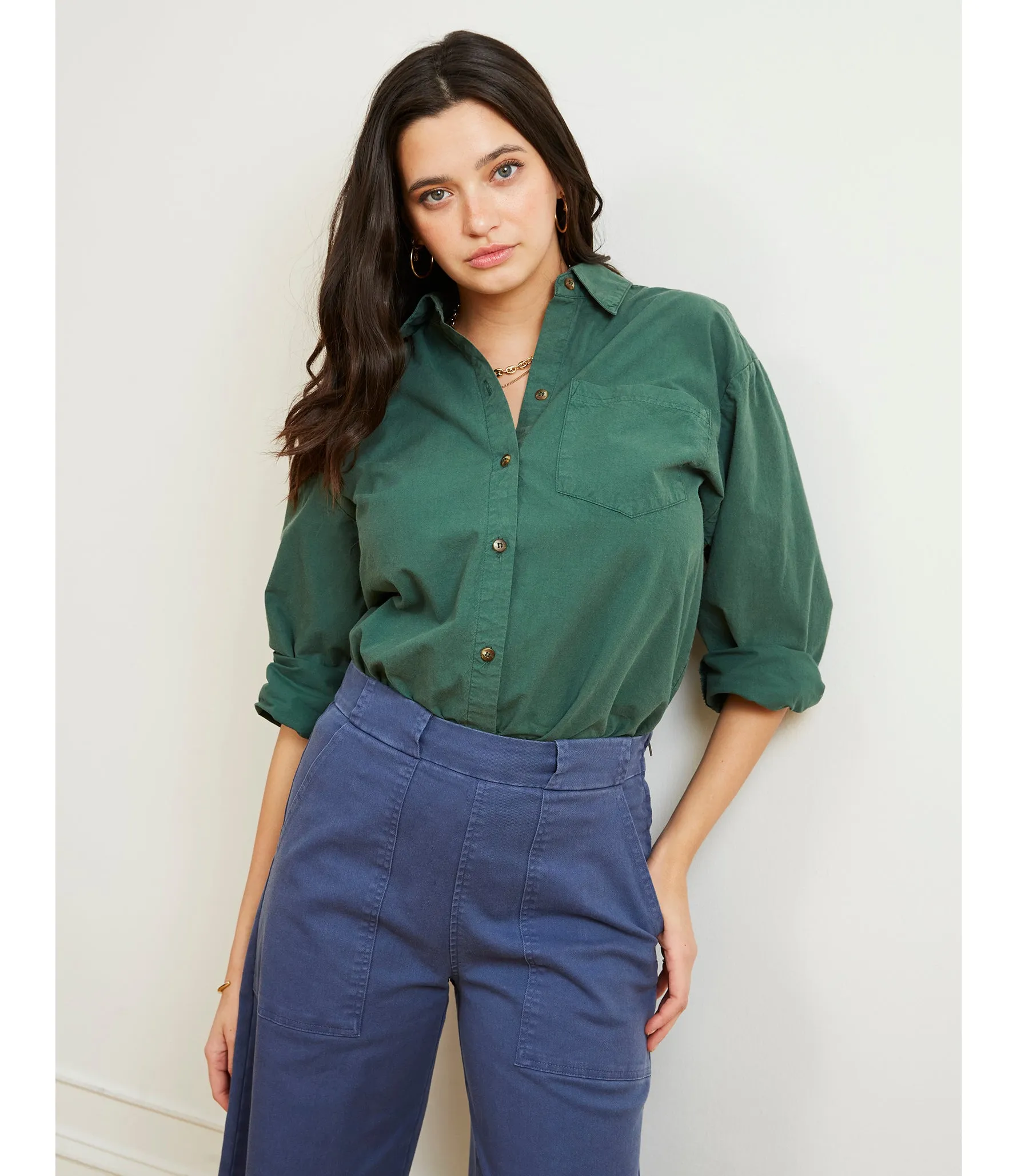 Elise Oversized Button Up Shirt - Hunter sold by Loup