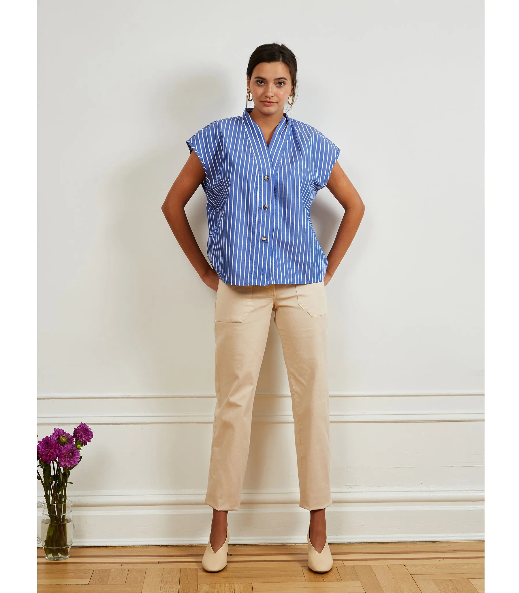 Sienna Shawl Collar Top - Blue Stripe sold by Loup product image thumbnail 2