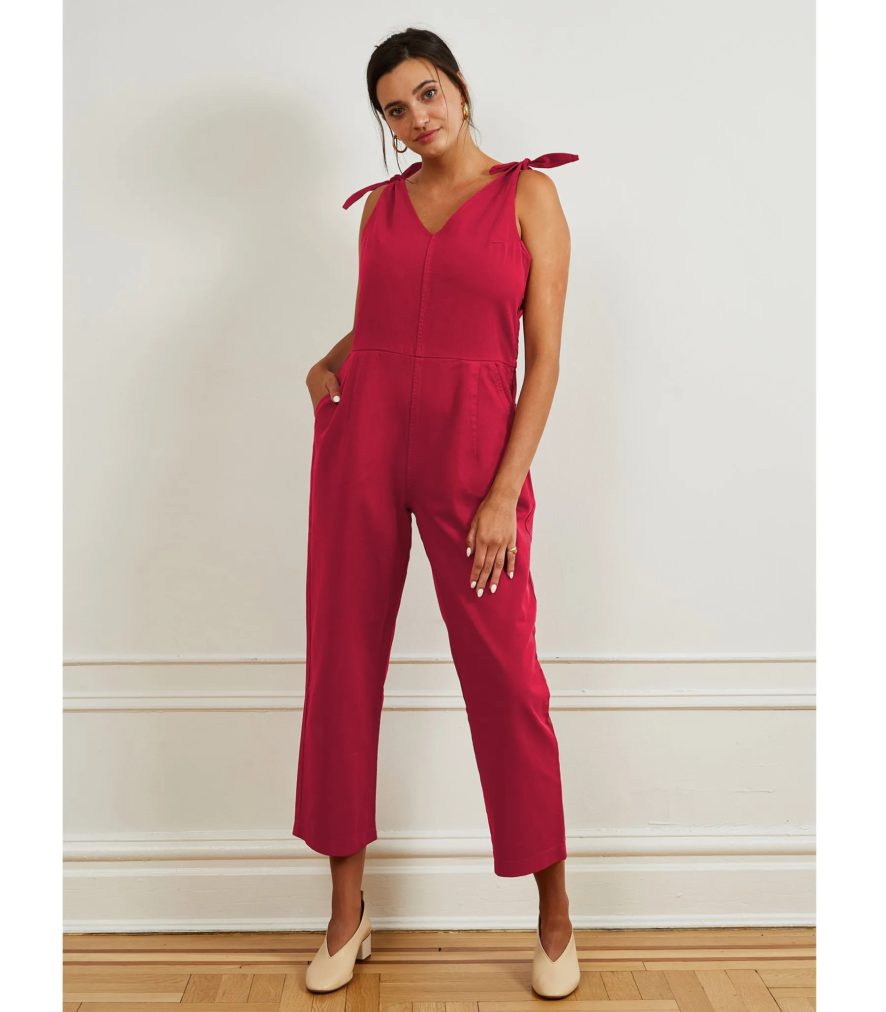 Slate Tie Strap Coveralls - Rose sold by Loup