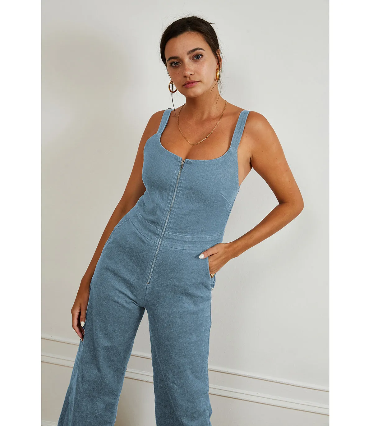 Billy Zip Front Wide Leg Jumpsuit - Light Indigo sold by Loup product image thumbnail 3