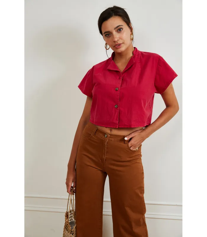 Donna Short-Sleeve Button-Up Top - Rose made by Loup