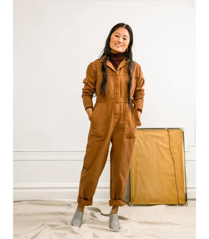 Wallis Long Sleeve Zip Jumpsuit - Tan made by Loup