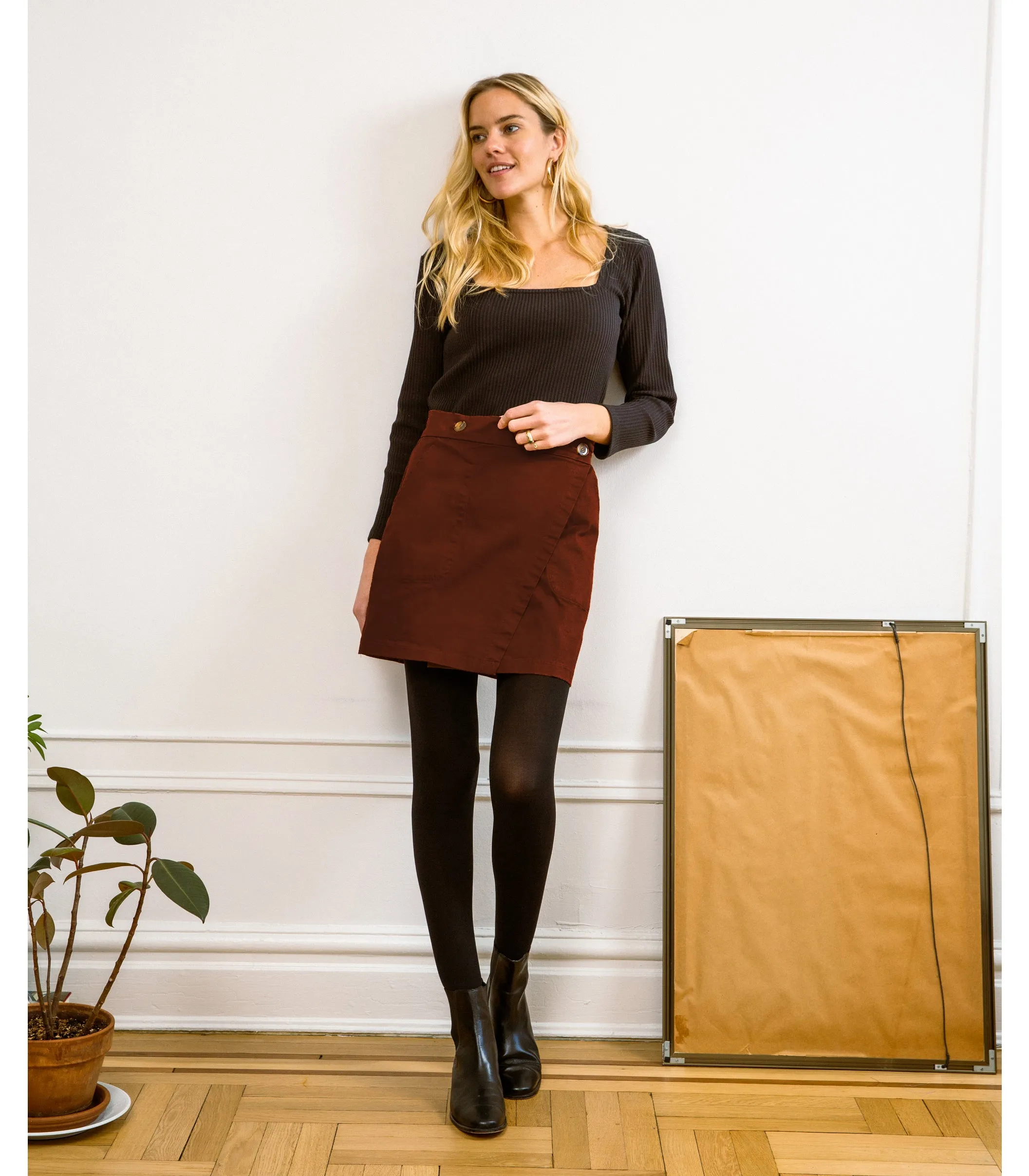 Gina Wrap Mini Skirt - Cocoa sold by Loup