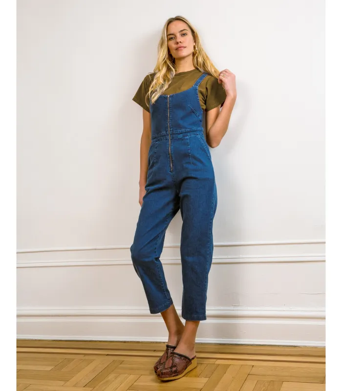 Claudia Zip Front Cropped Jumpsuit - Washed Indigo sold by Loup