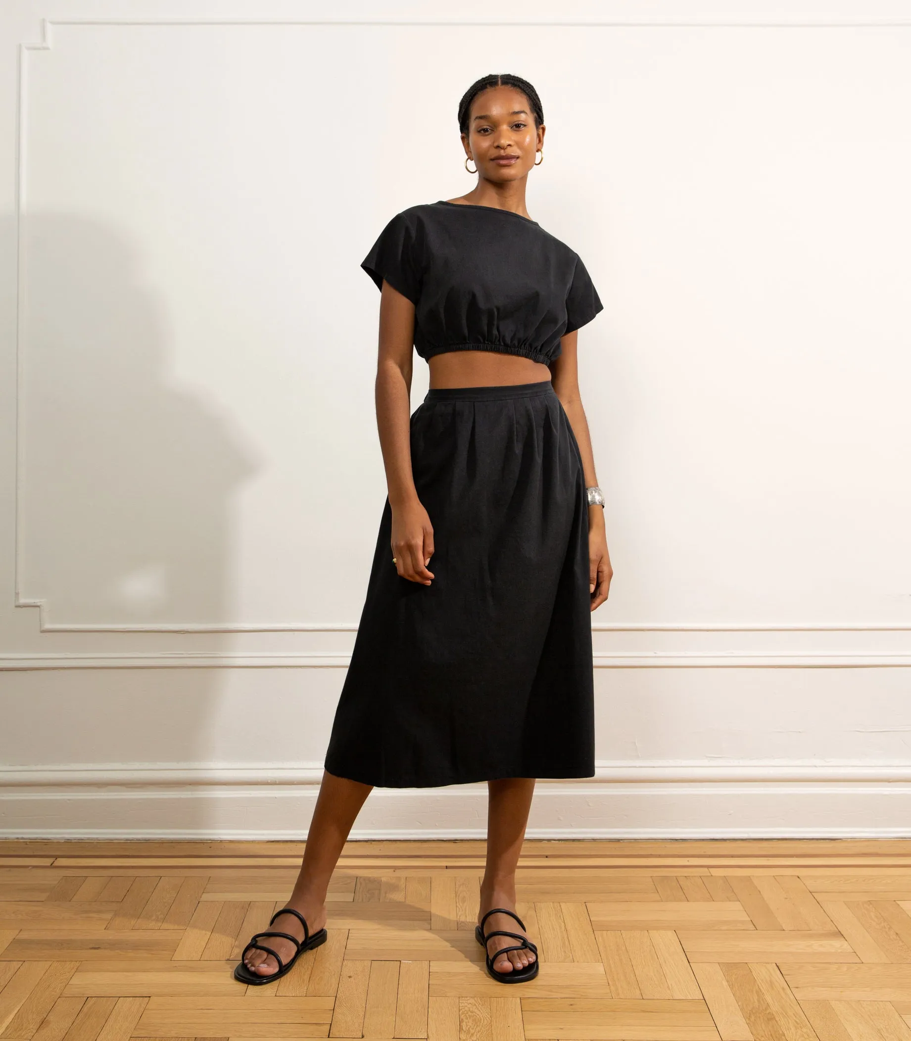Cornielia Pleat Front Midi Skirt - Black sold by Loup product image thumbnail 5