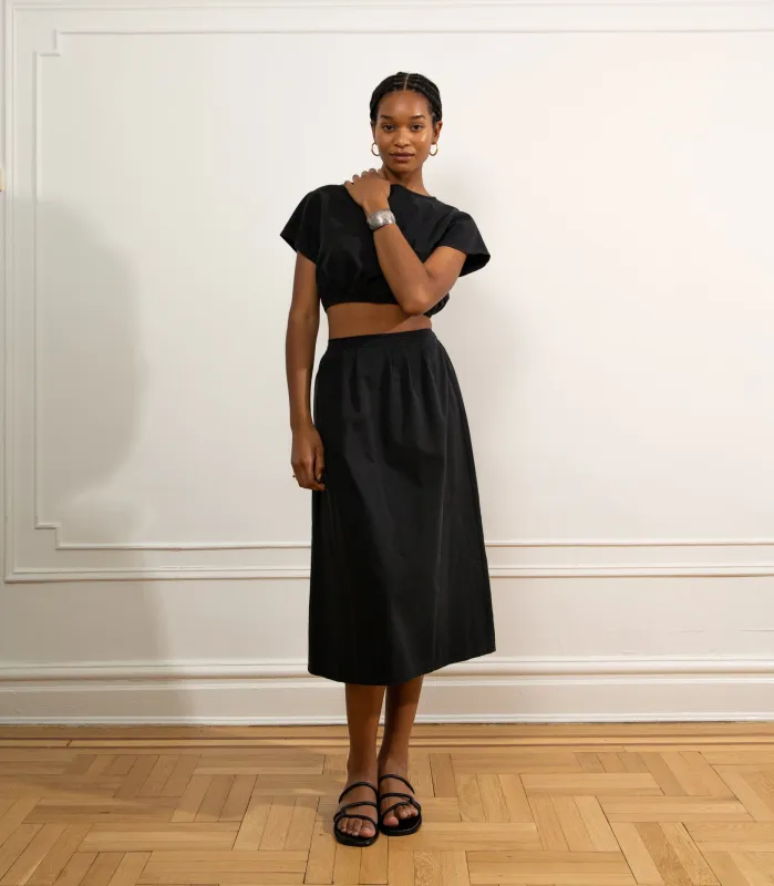 Cornielia Pleat Front Midi Skirt - Black made by Loup