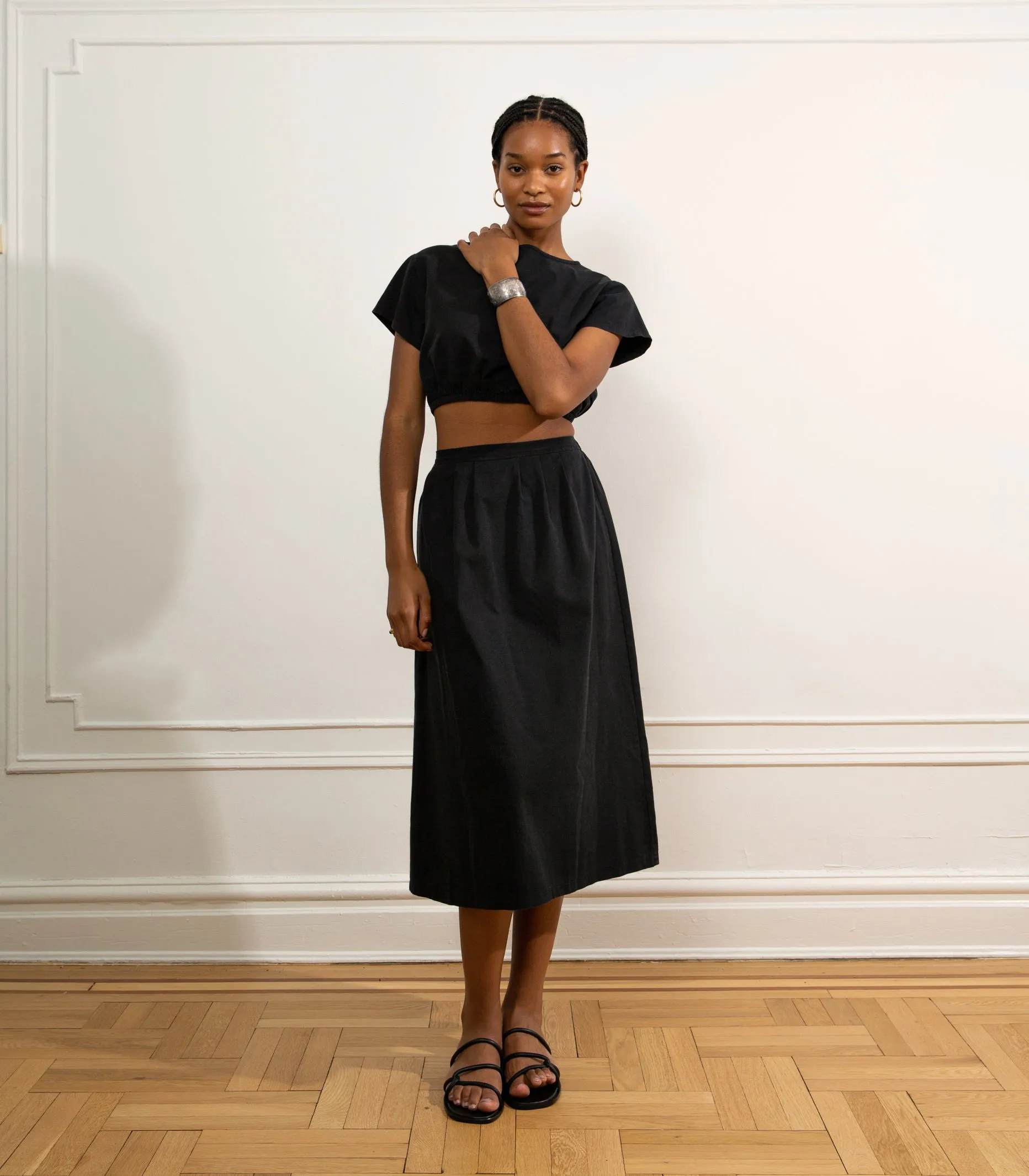 Cornielia Pleat Front Midi Skirt - Black sold by Loup