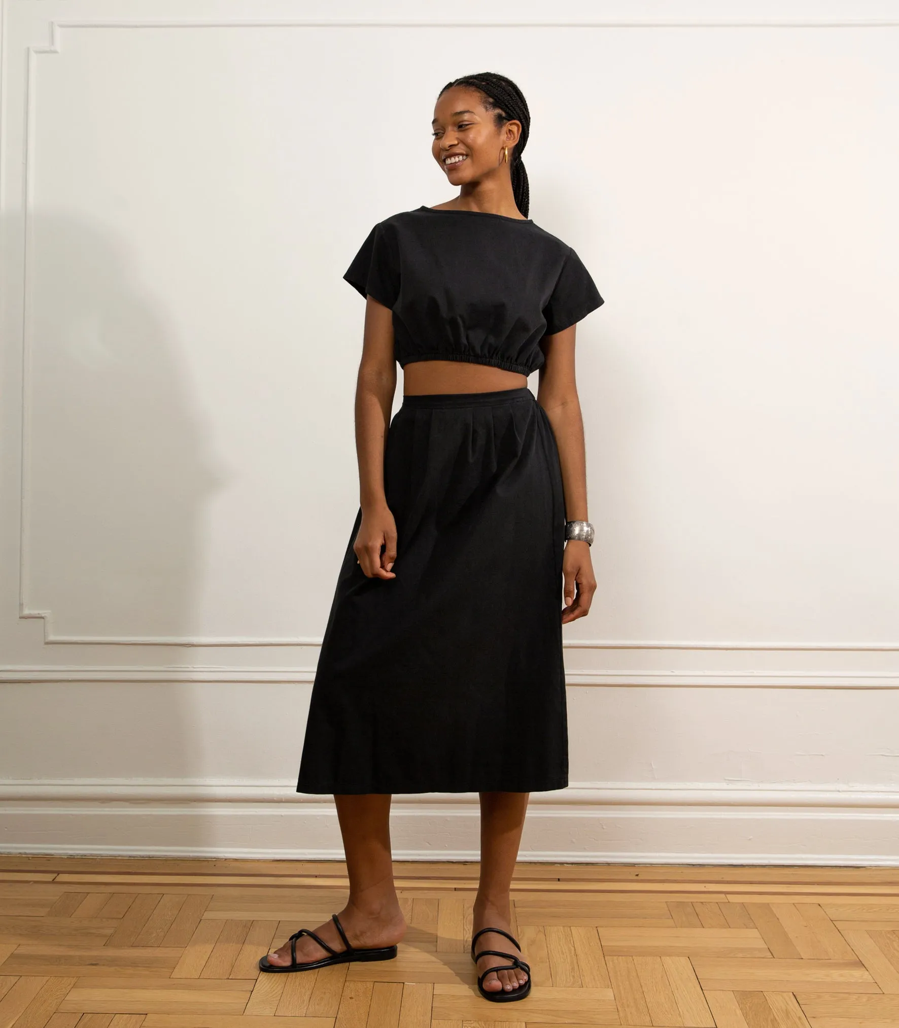 Cornielia Pleat Front Midi Skirt - Black sold by Loup product image thumbnail 3