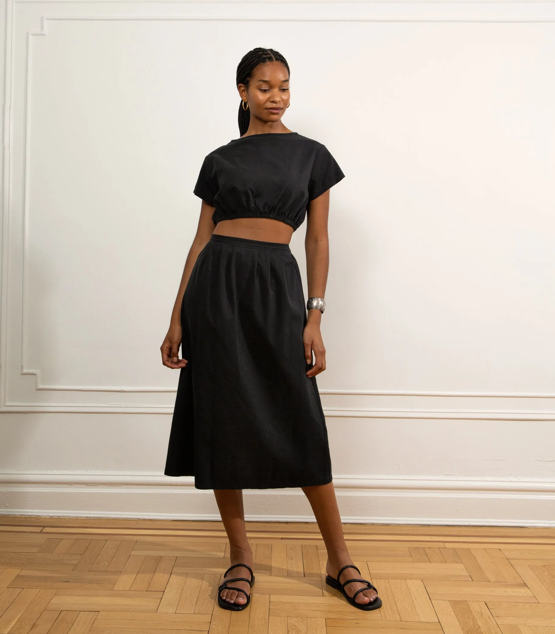 Cornielia Pleat Front Midi Skirt - Black sold by Loup product image thumbnail 4
