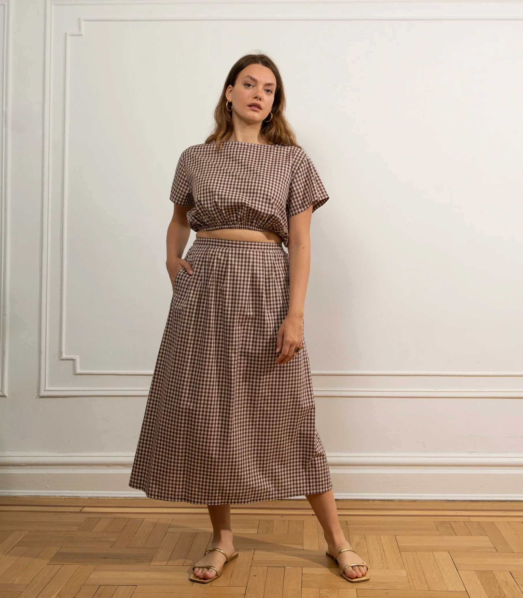 Cornielia Pleat Front Midi Skirt - Gingham sold by Loup product image thumbnail 3