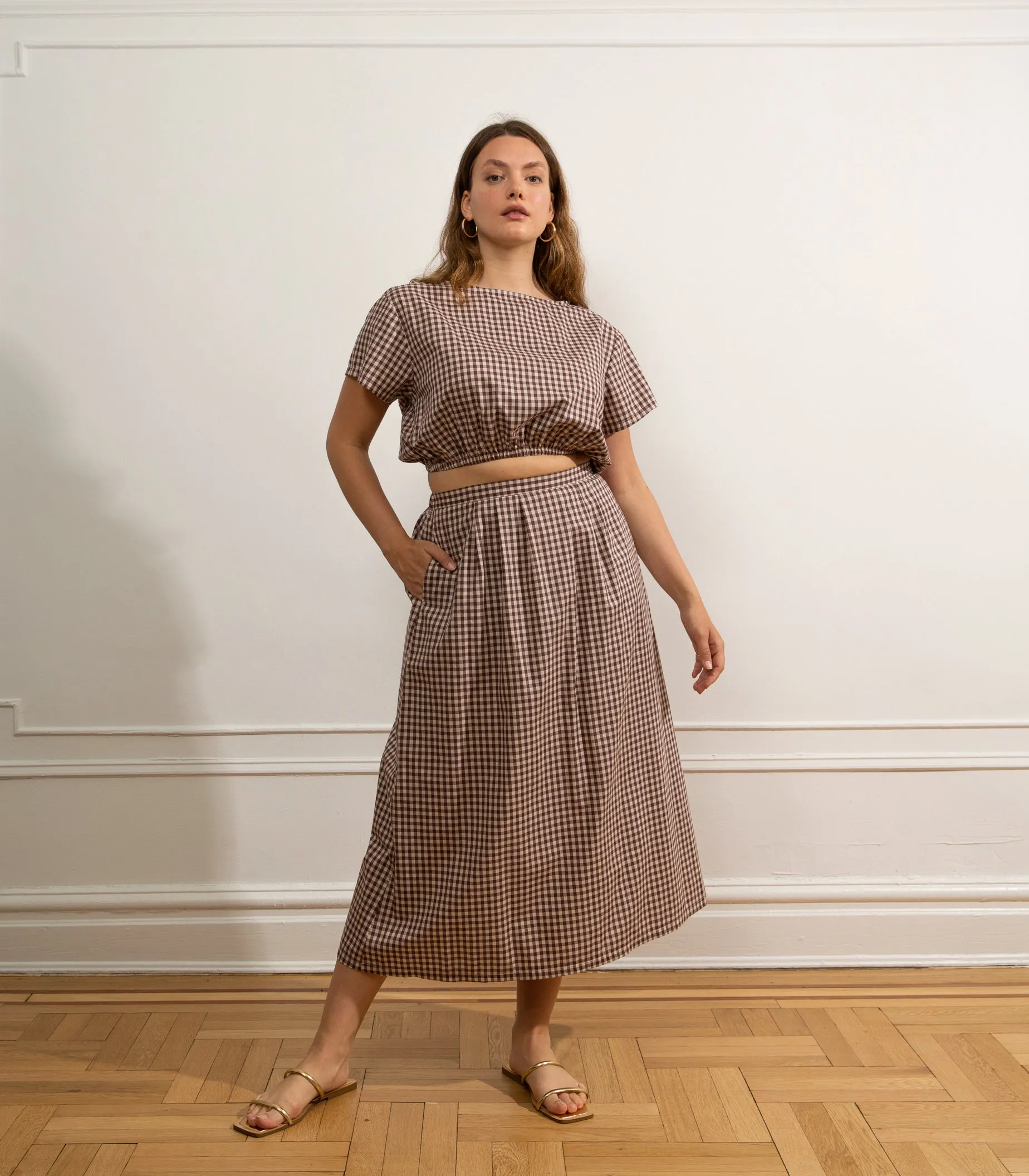 Cornielia Pleat Front Midi Skirt - Gingham sold by Loup