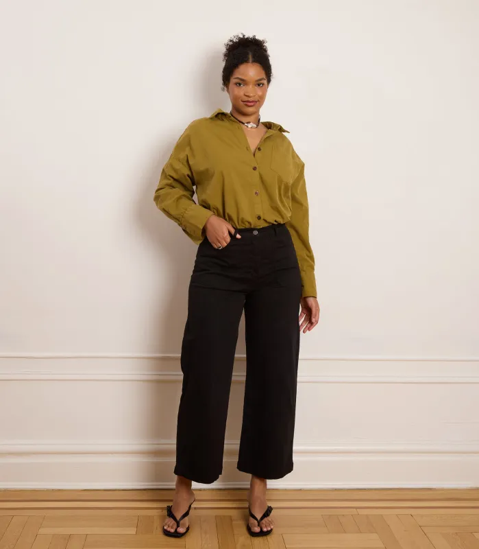Simone Wide Crop Pants - Black made by Loup