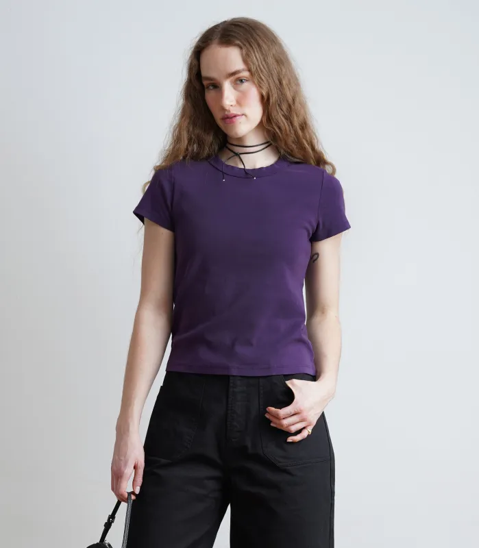 Farrah Cap Sleeve Ribbed Tee - Plum AW26 made by Loup