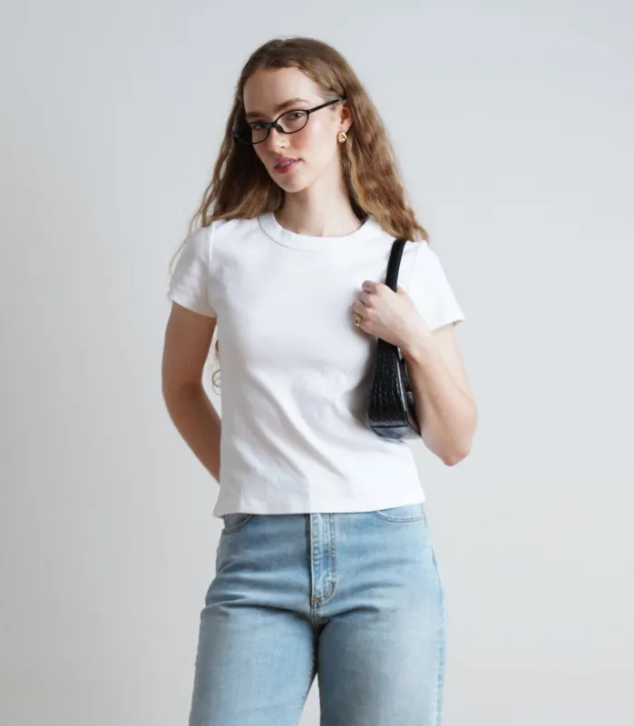 Farrah Cap Sleeve Ribbed Tee - White AW26 made by Loup