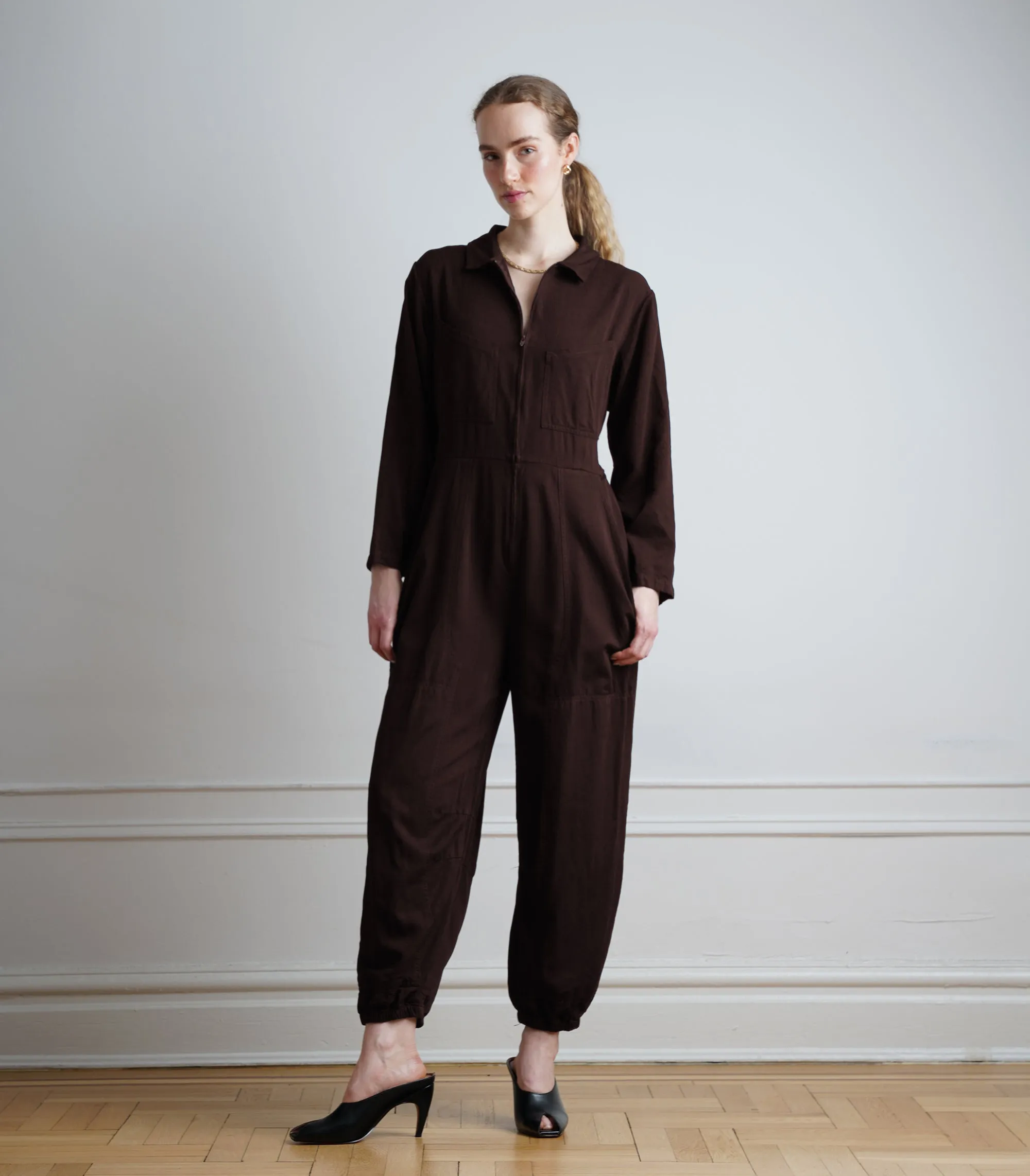 Monique Silky Parachute Jumpsuit - Cacao AW26 sold by Loup