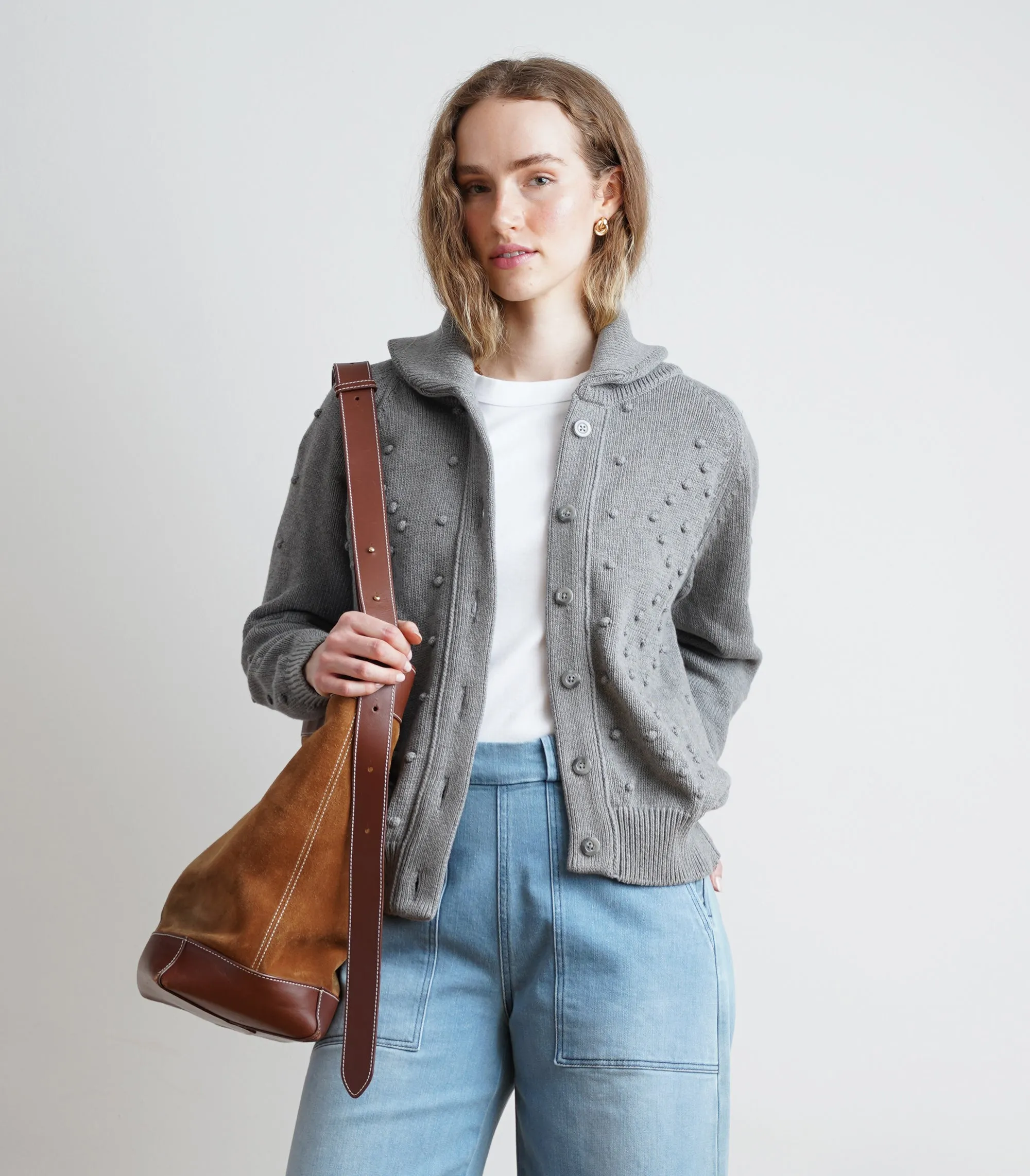 Judi Chunky Cable Knit Cardigan - Heather Gray AW26 sold by Loup