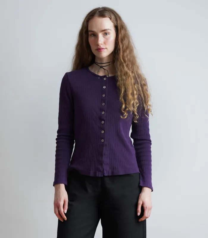 Rooney Fitted Pointelle Cardigan - Plum AW26 made by Loup