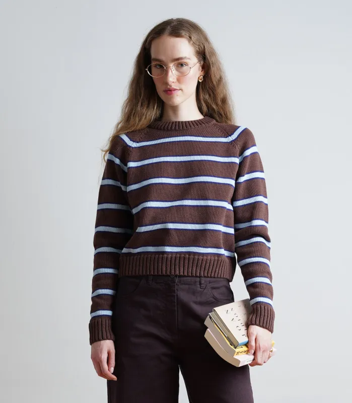 Roma Striped Crew Neck Sweater - Brown AW26 made by Loup