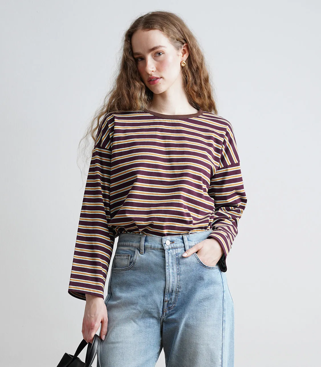 Brent Striped Long Sleeve Tee - Maroon AW26 sold by Loup
