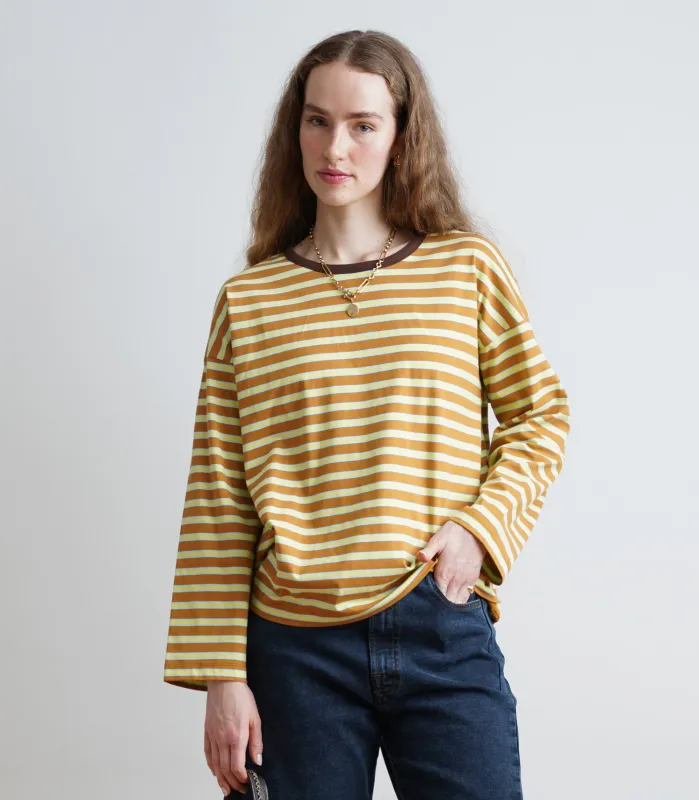 Brent Striped Long Sleeve Tee - Tan AW26 made by Loup