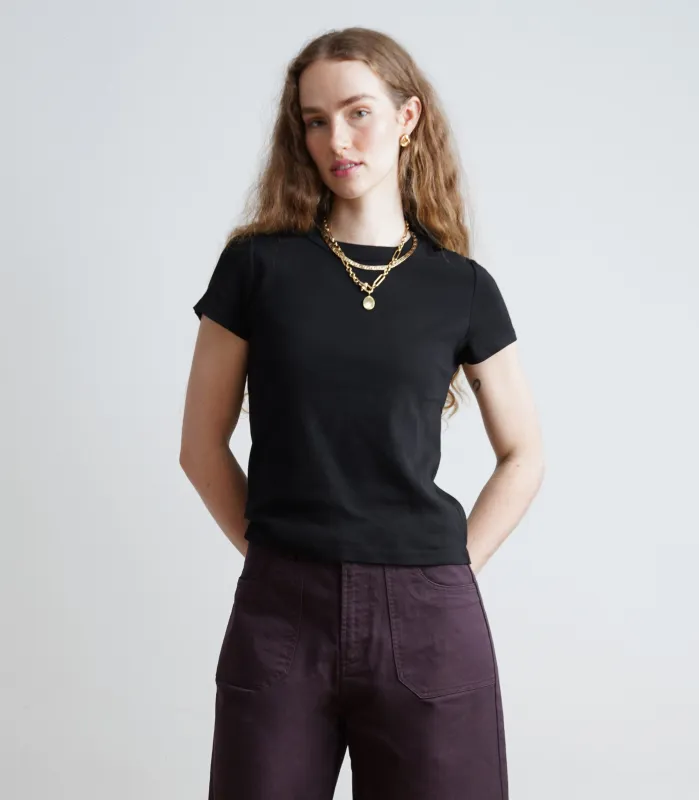 Farrah Cap Sleeve Ribbed Tee - Black AW26 made by Loup