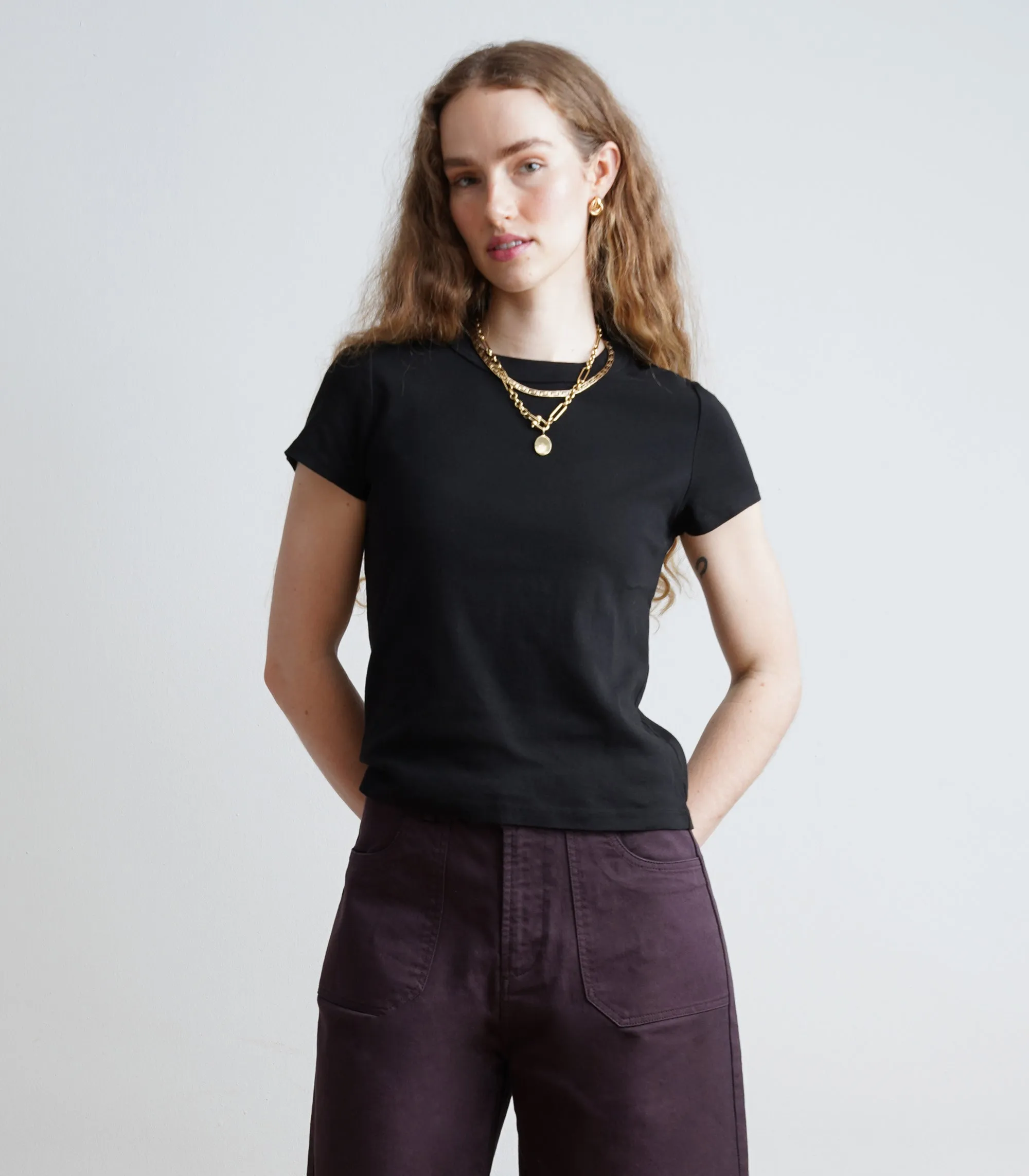 Farrah Cap Sleeve Ribbed Tee - Black AW26 sold by Loup